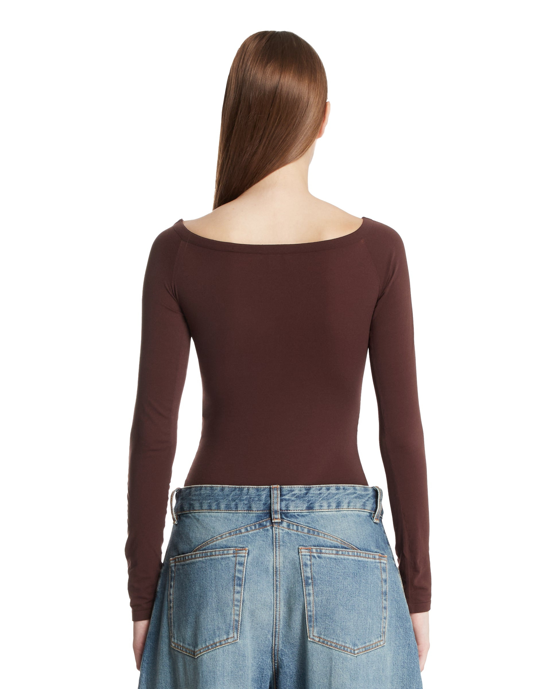 Brown Off-the-Shoulder Knit Bodysuit - 3