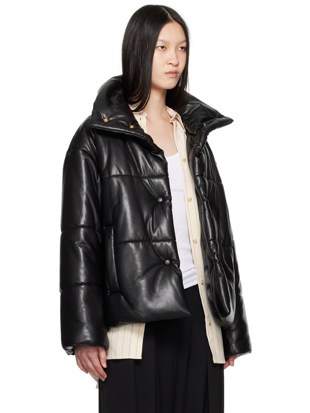Black Hide Vegan Leather Puffer Jacket - 2