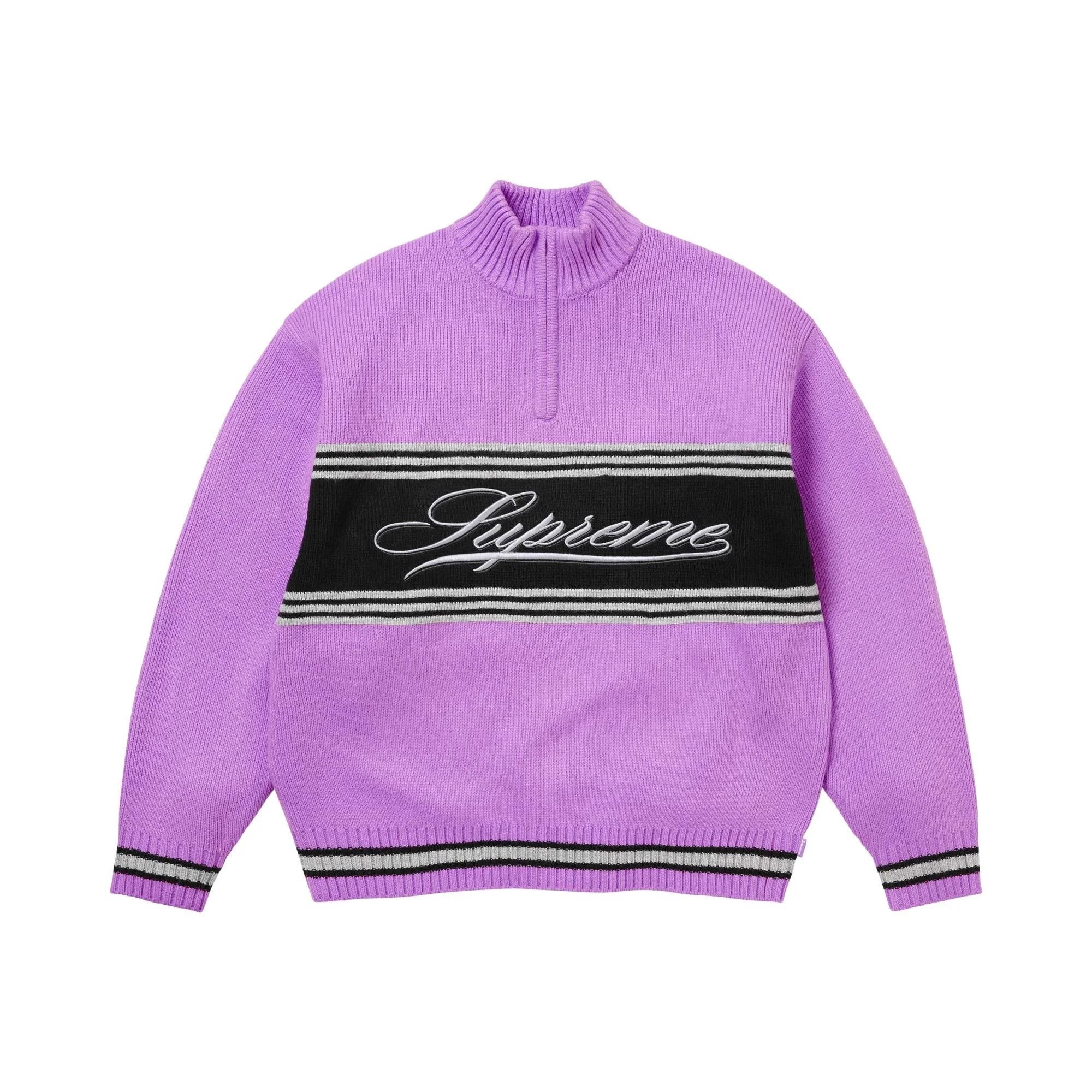 Supreme Script Stripe Half Zip Sweater 'Purple' - 1