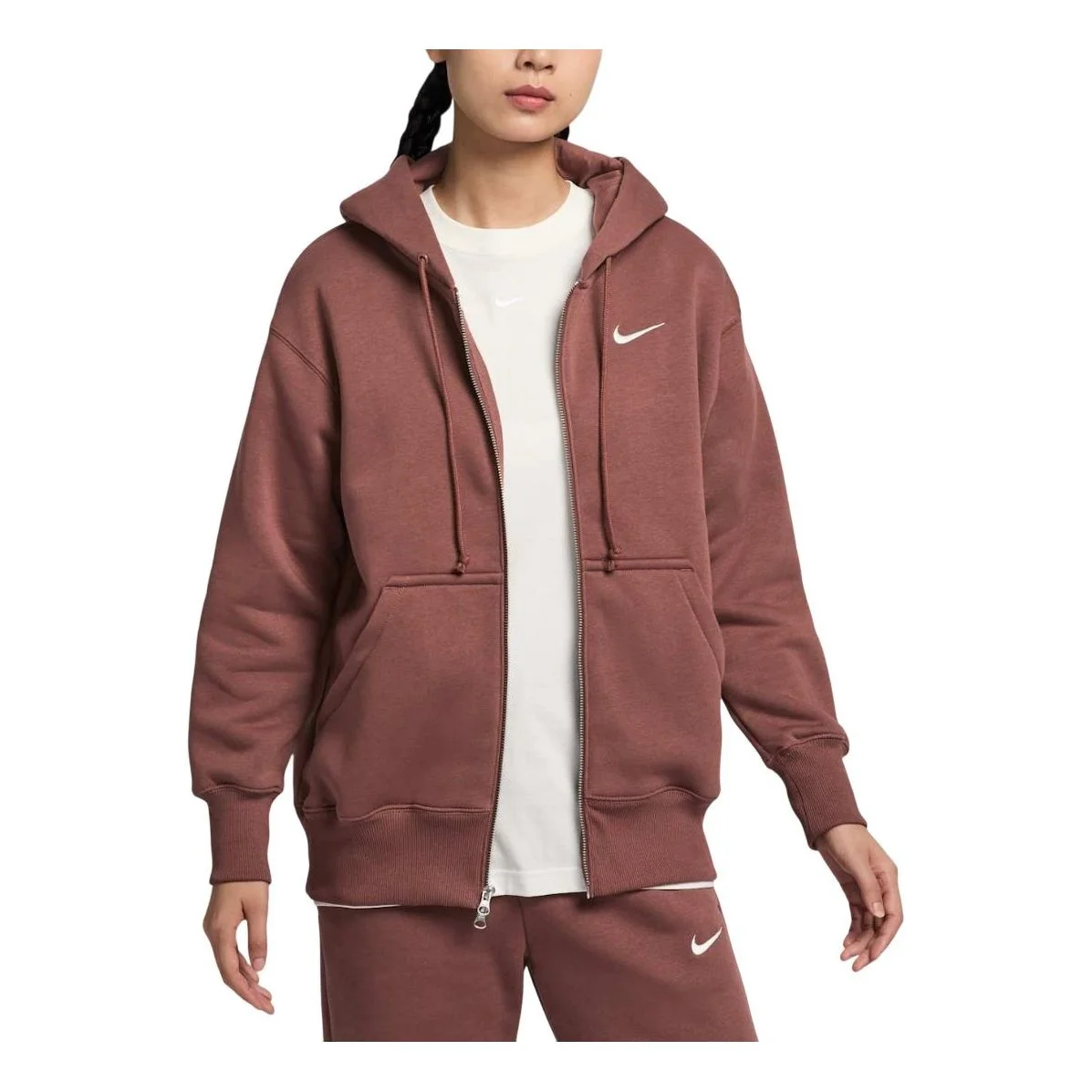 (WMNS) Nike Sportswear Phoenix Fleece 대형 Full-Zip Hoodie 아시아 Sizing 'Red Sepia' DQ5759-218 - 1