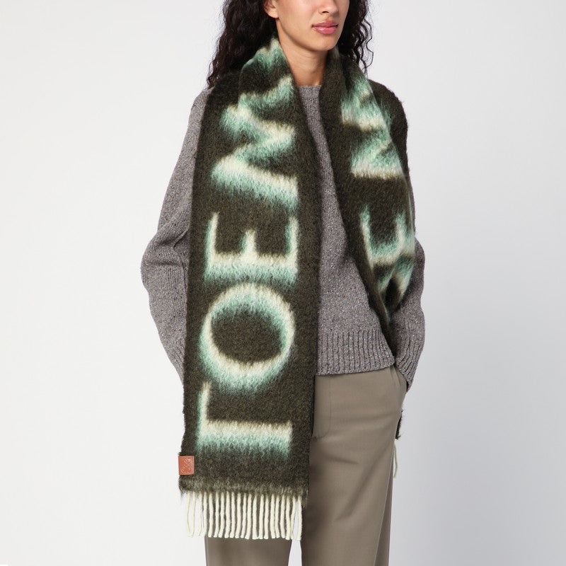 Loewe Green/White Wool And Mohair Scarf Women - 2