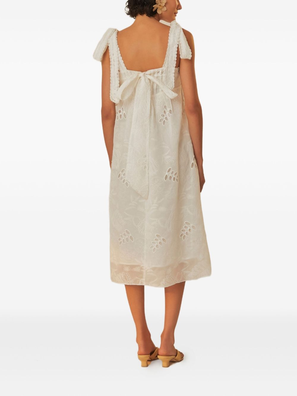 eyelet-embroidered tie-shoulder midi dress - 3