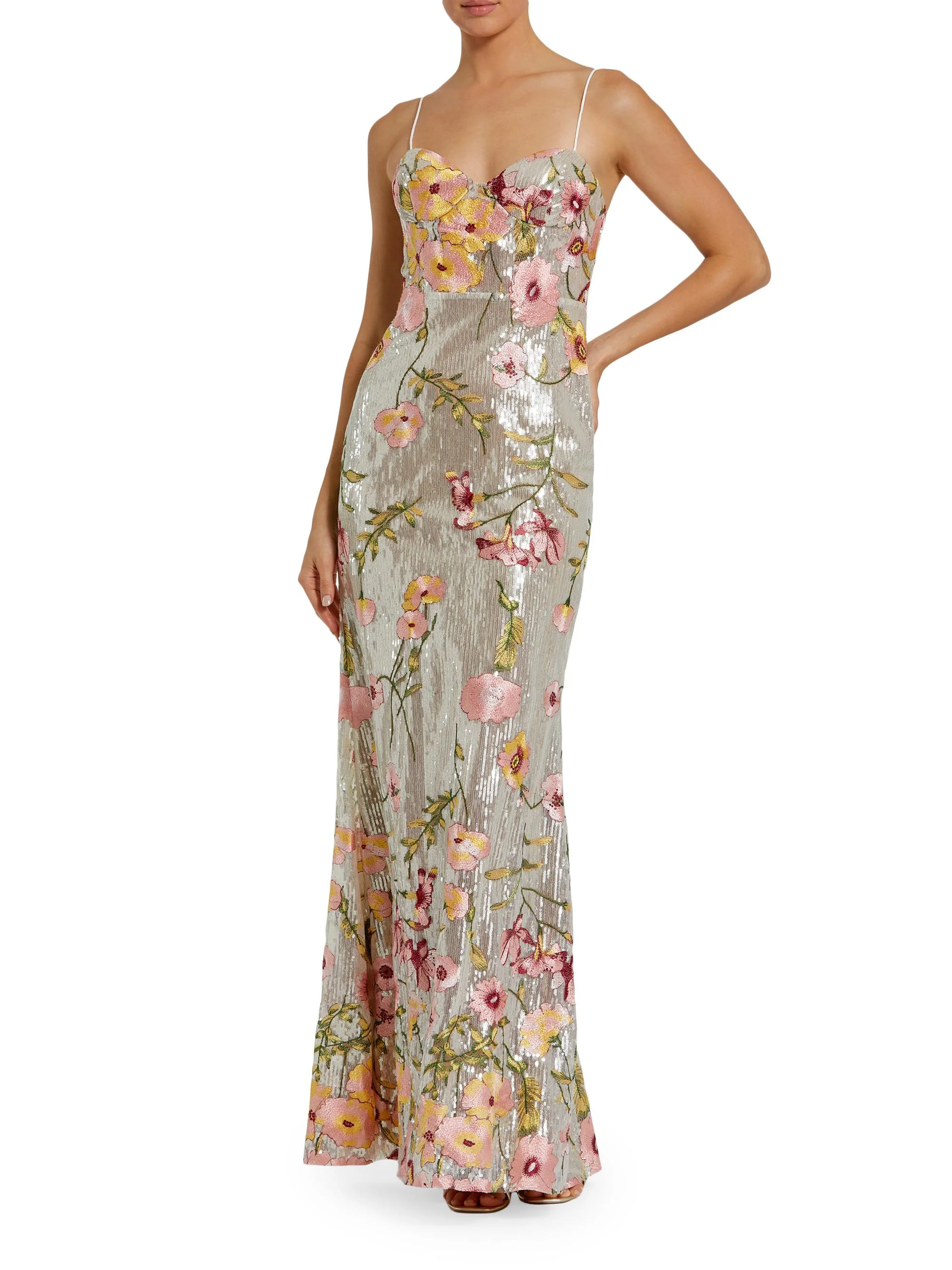Women's Bustier Floral Appliqué Gown - Silver Multi - 1
