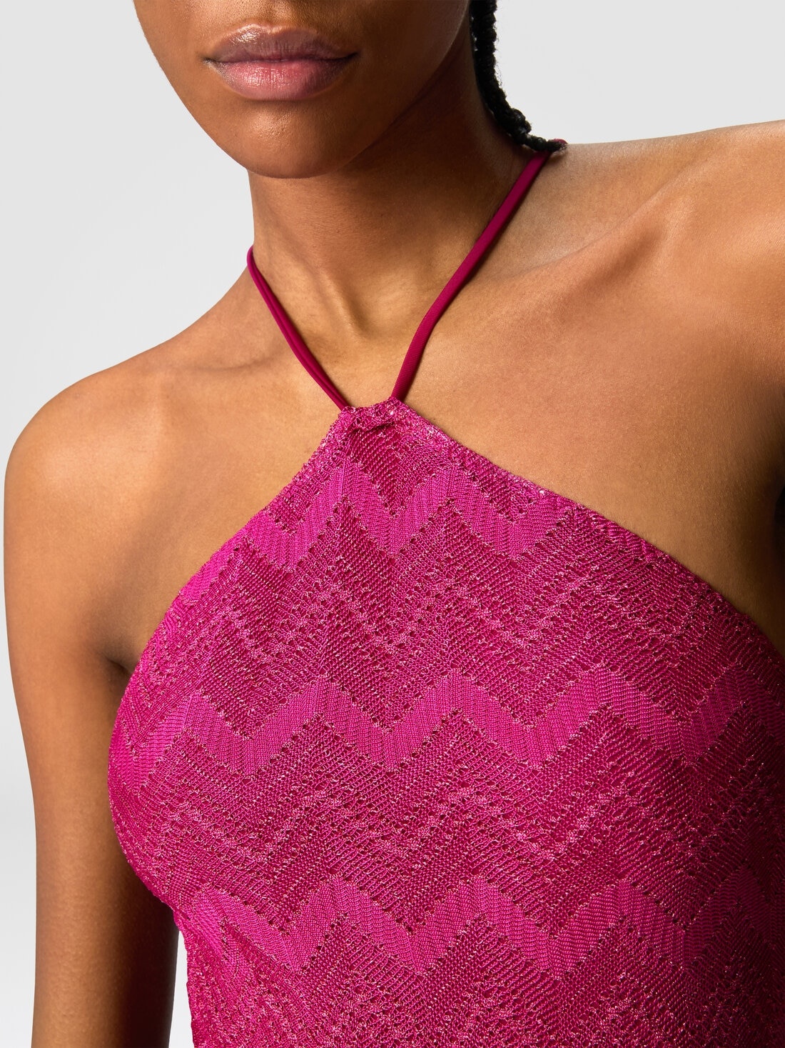 Zig zag lamé viscose one-piece swimsuit with halter neck - 5