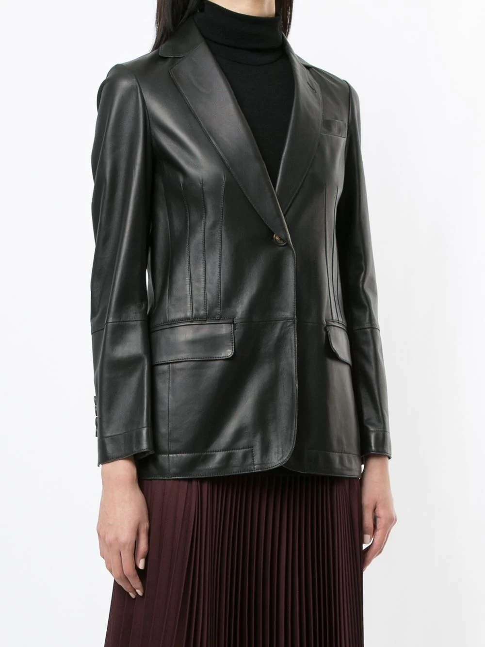 lamé-detail leather blazer - 3