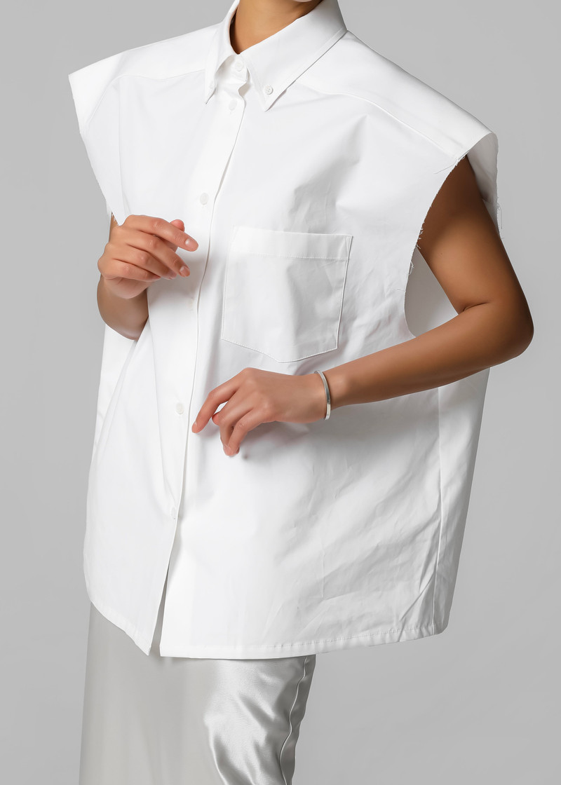 Rae Sleeveless Button Down Shirt - White 3