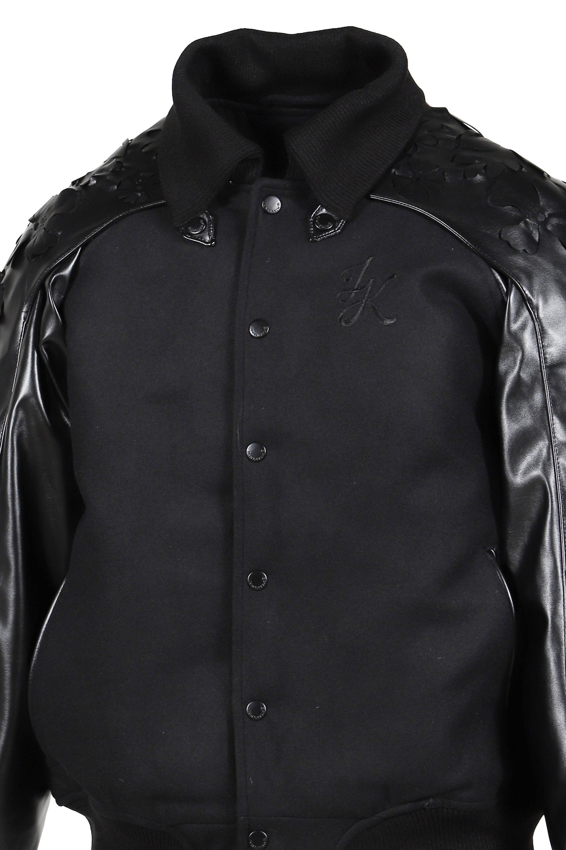 LASER-CUT FLOWER VARSITY JACKET / BLK - 8