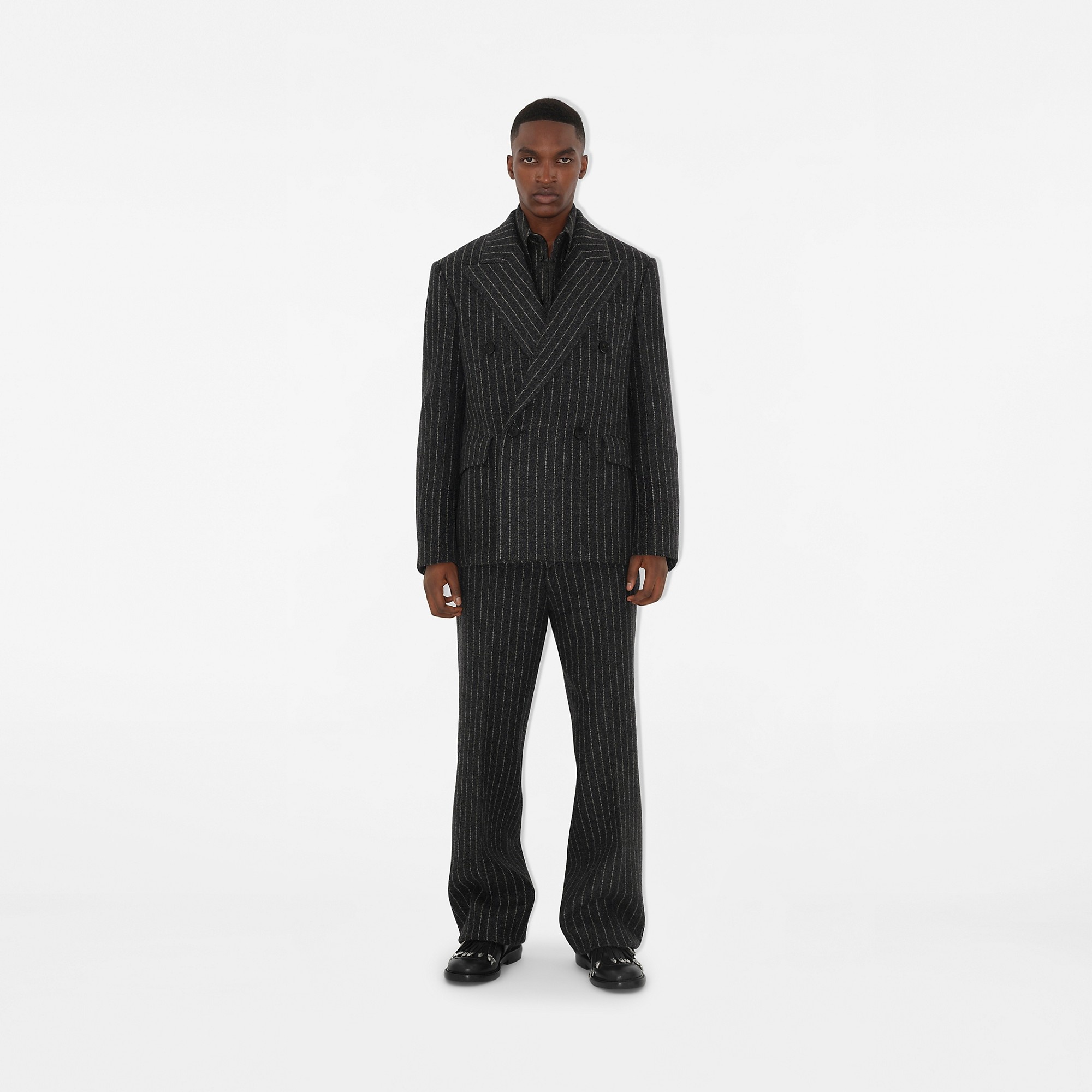 Pinstriped Wool Blend Tailored Trousers - 2