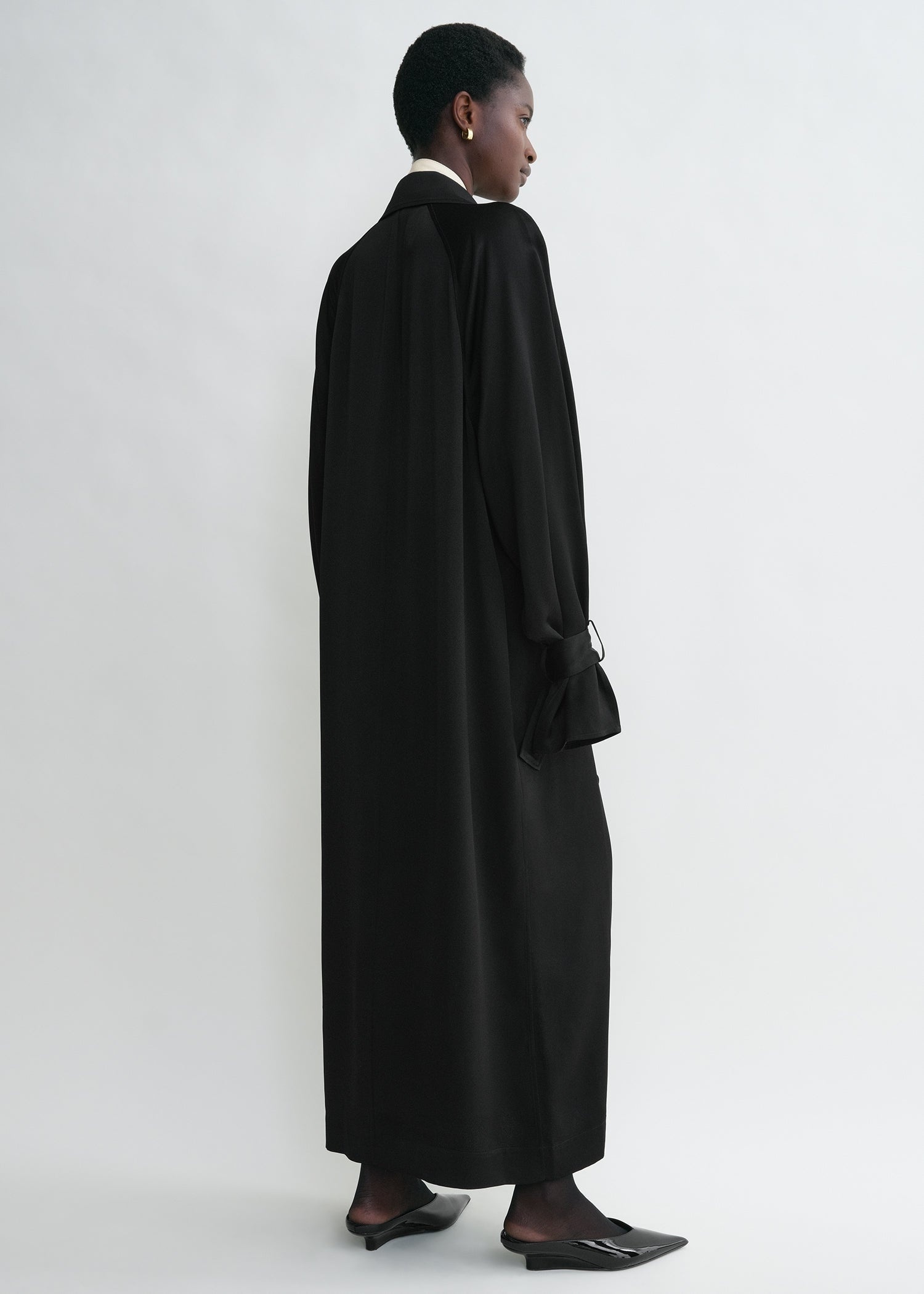 Satin trench dress black - 3