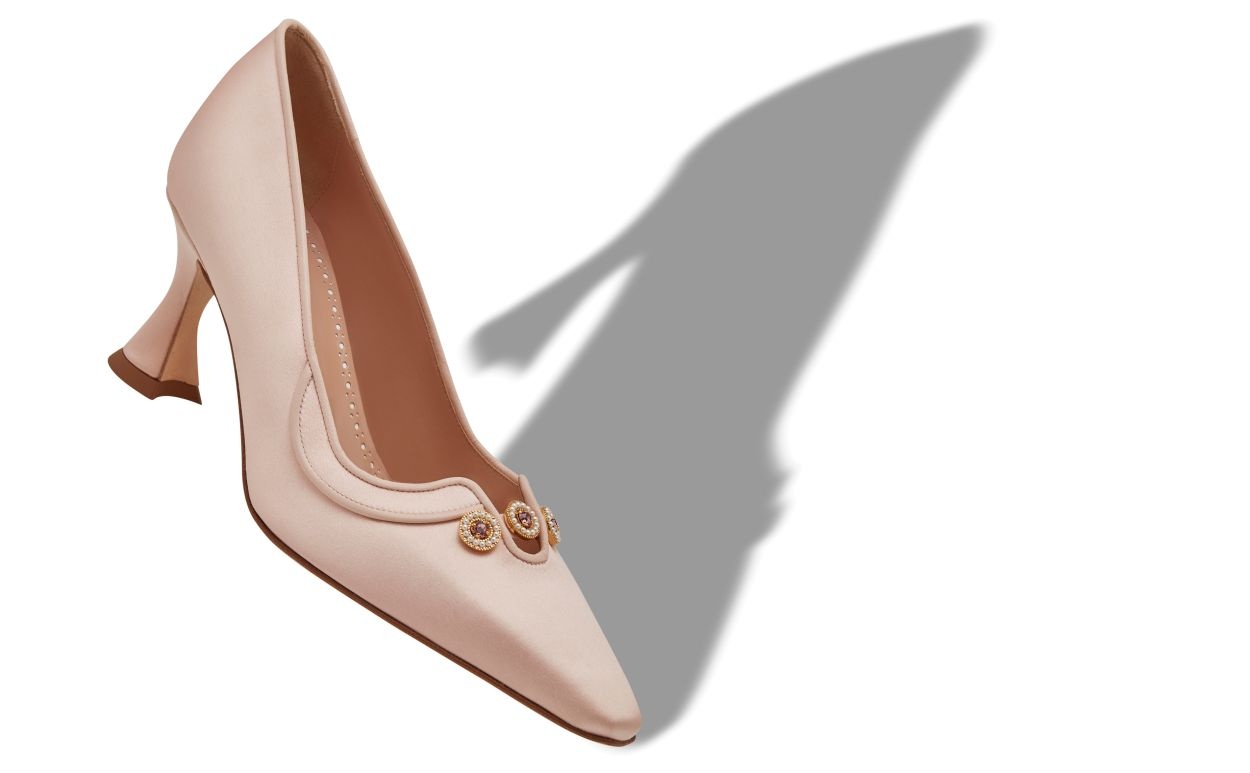 Light Pink Satin Embellished Pumps - 2
