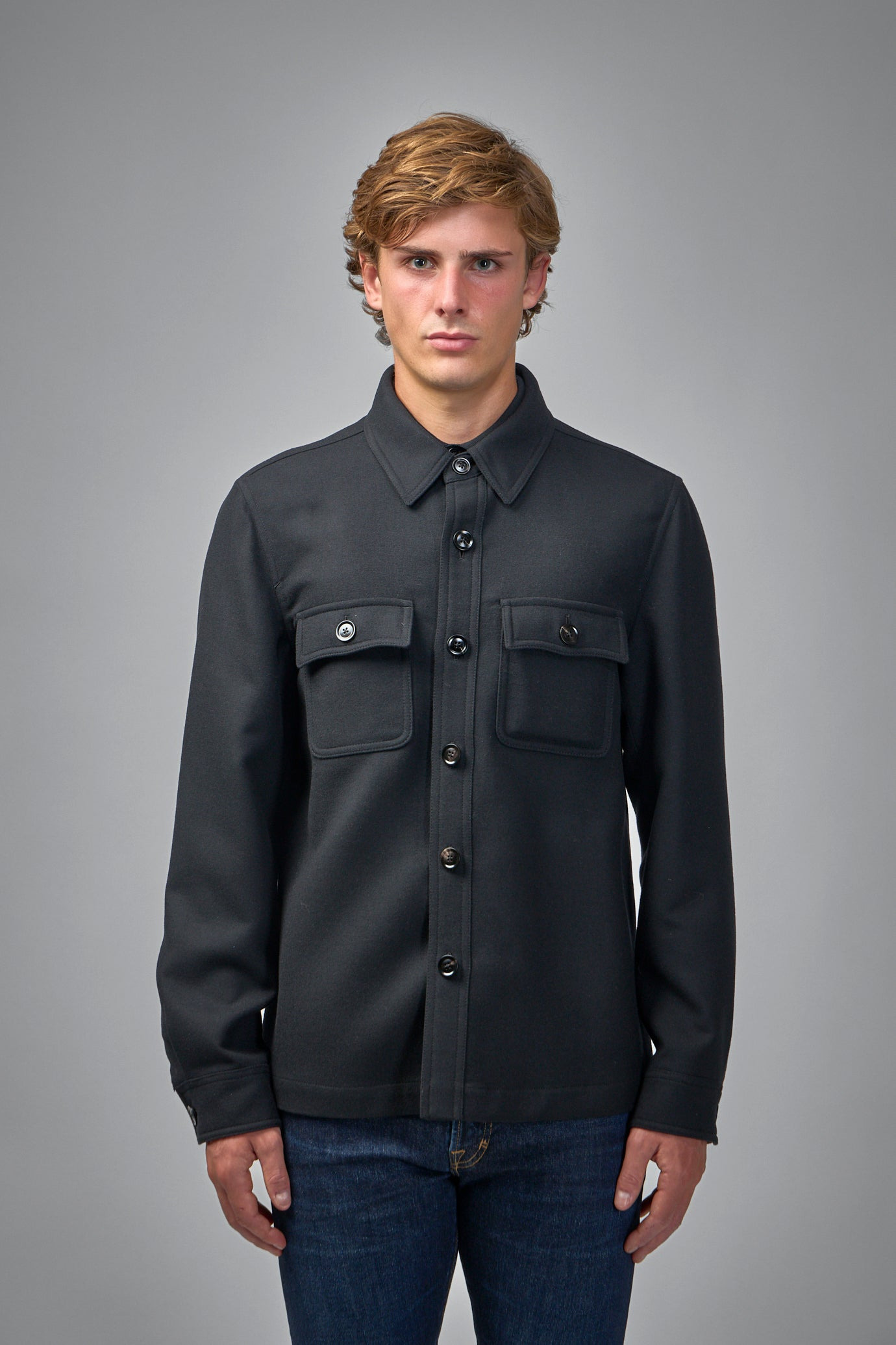 Double Splittable Light Wool Chest Pocket Outershirt - 1