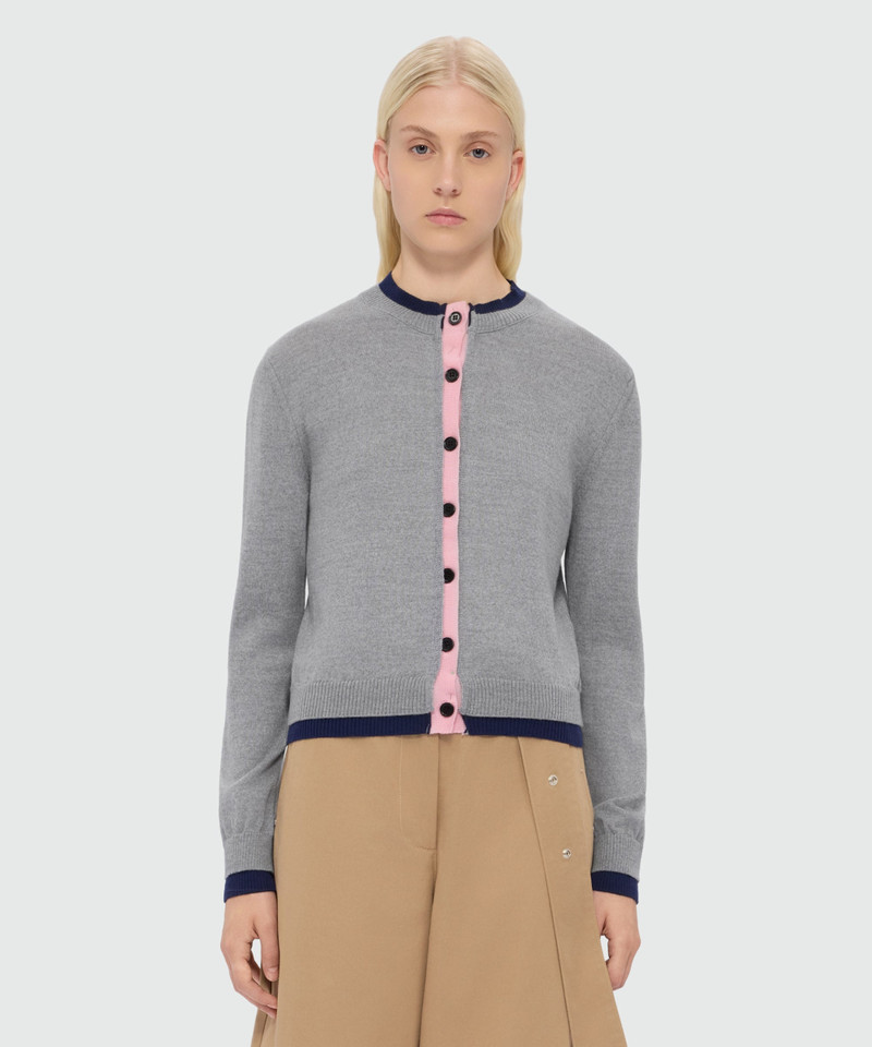 MSGM Grey wool cardigan with contrasting double-edge trim outlook
