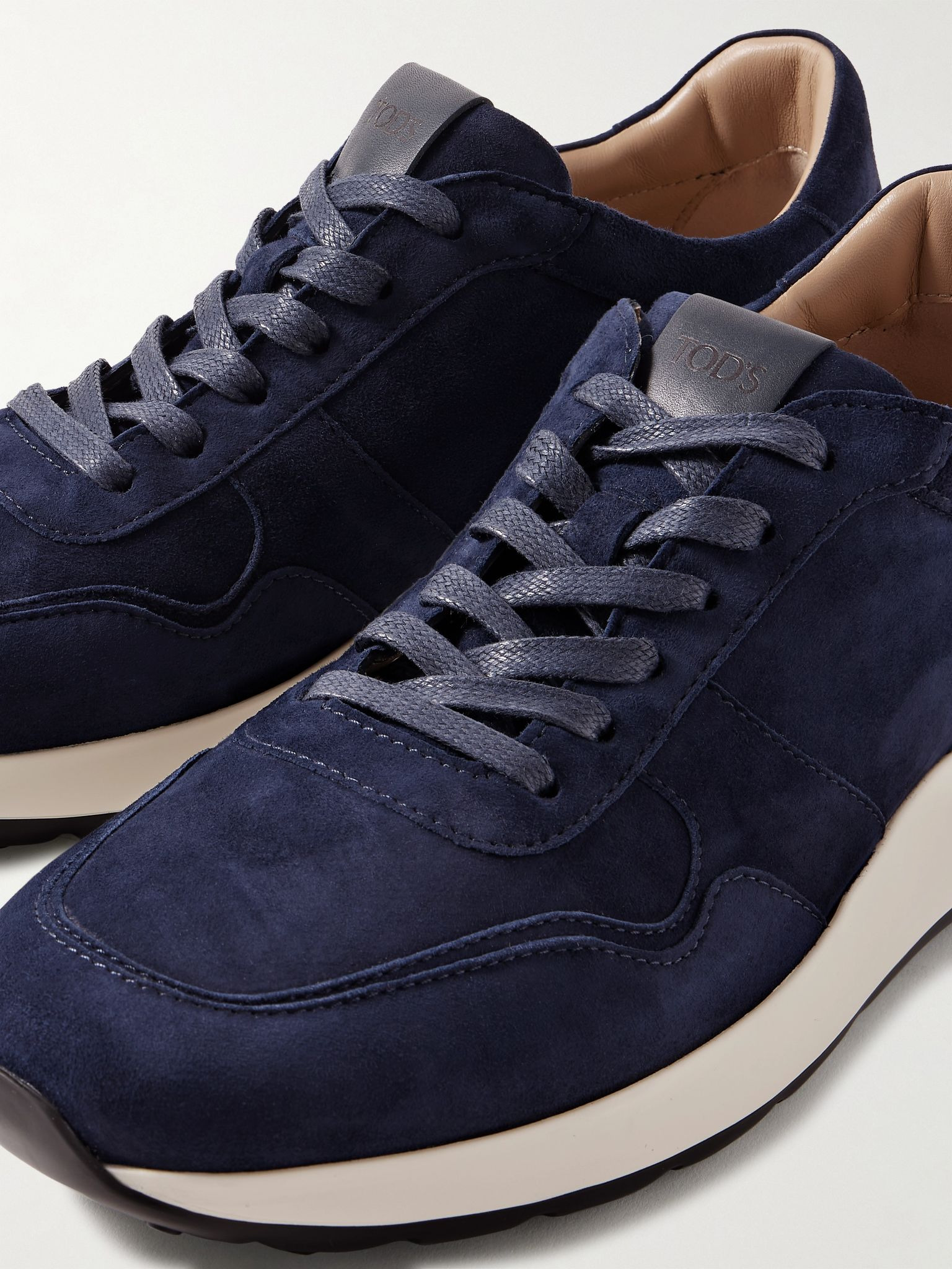 Leather-Trimmed Suede Sneakers Navy - 5