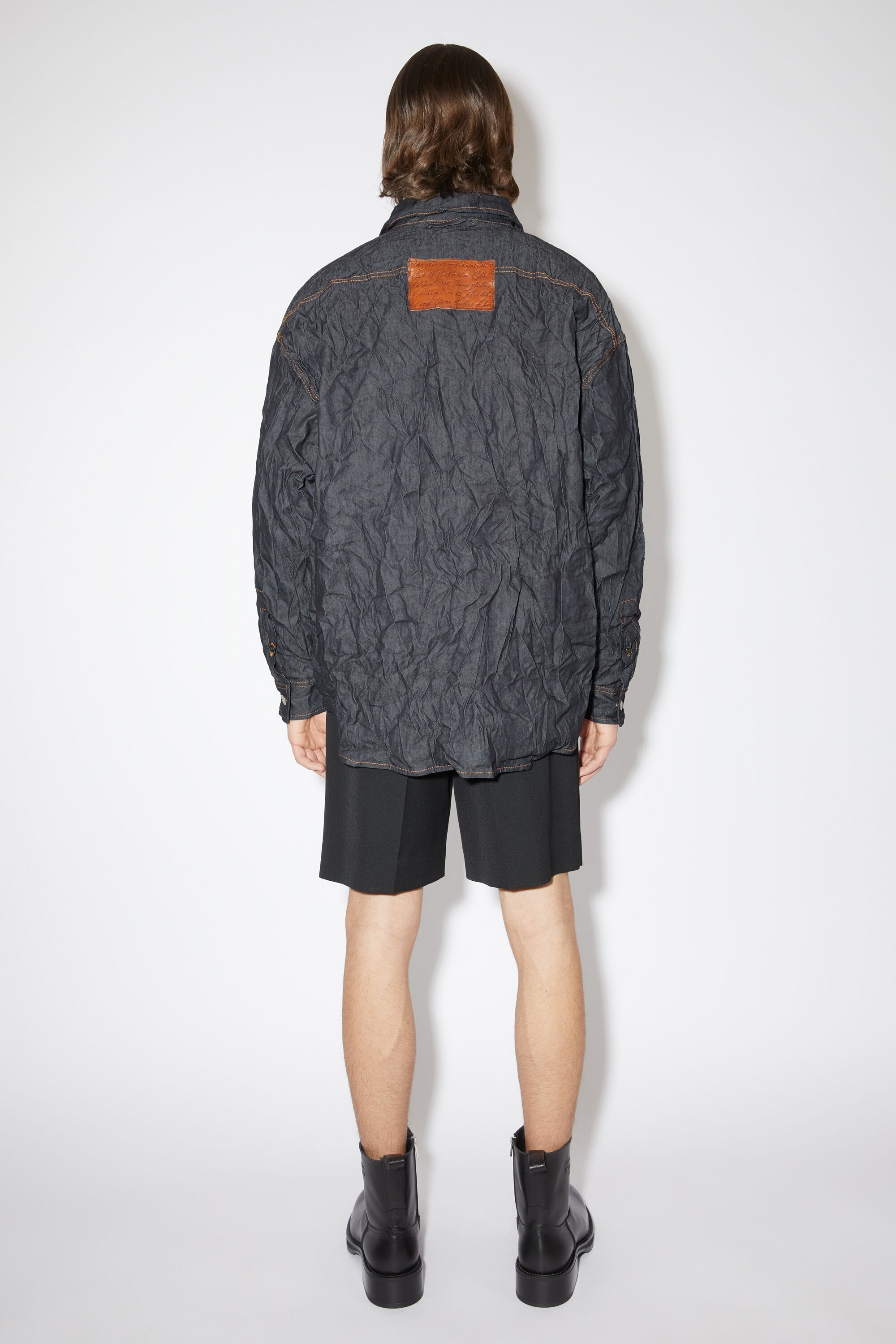 Crinkled padded denim jacket - Indigo blue - 3