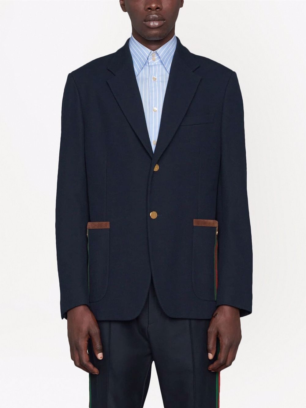 single-breasted Web-trim jacket - 3