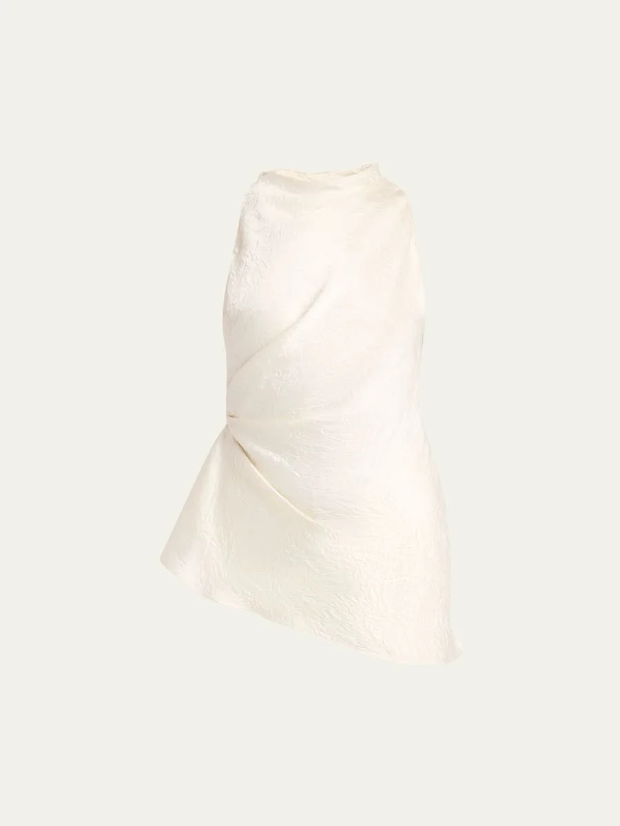 Asymmetric Ruched Smashed Satin Top - 1