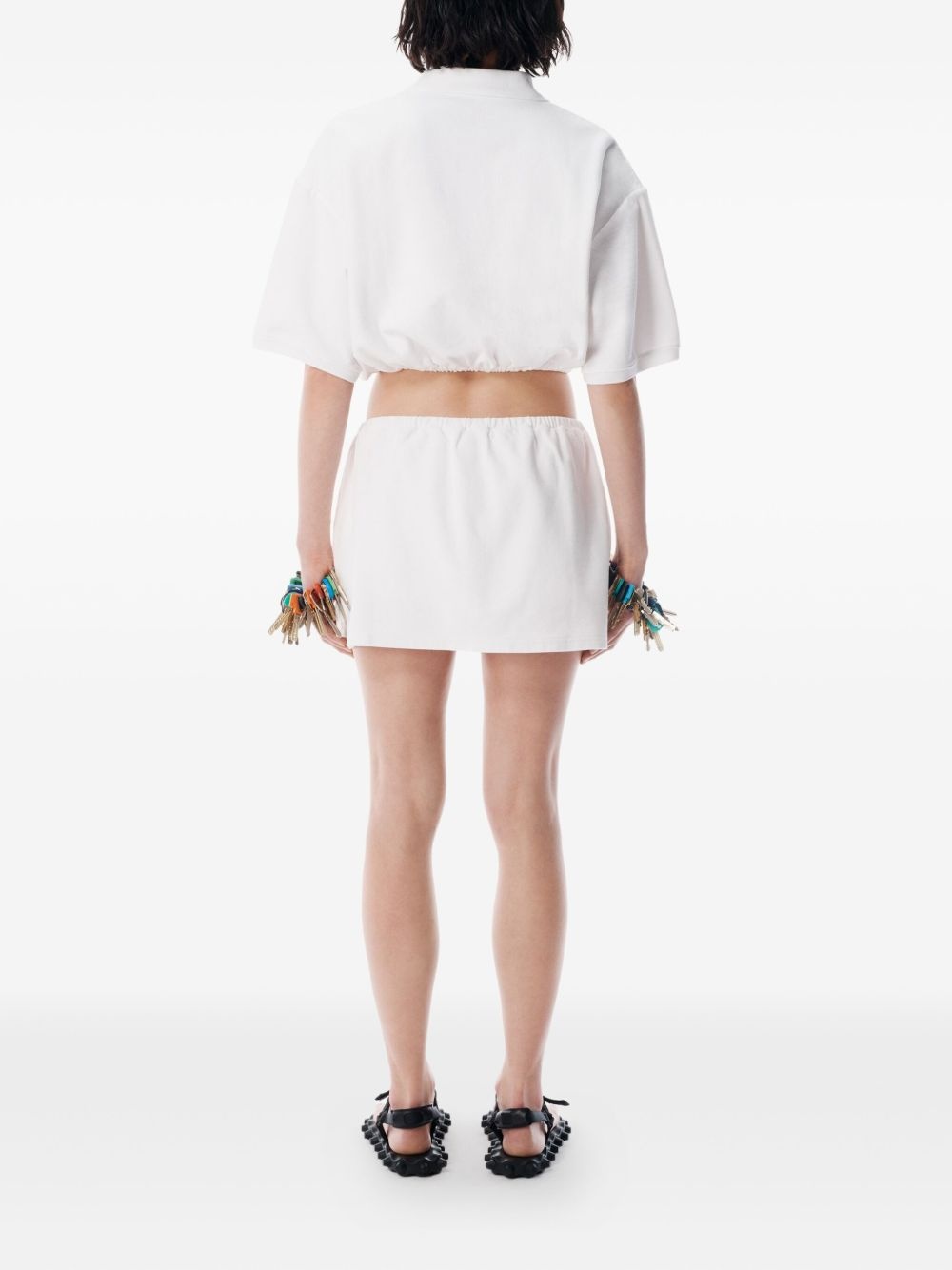 elasticated-hem cropped polo top - 3