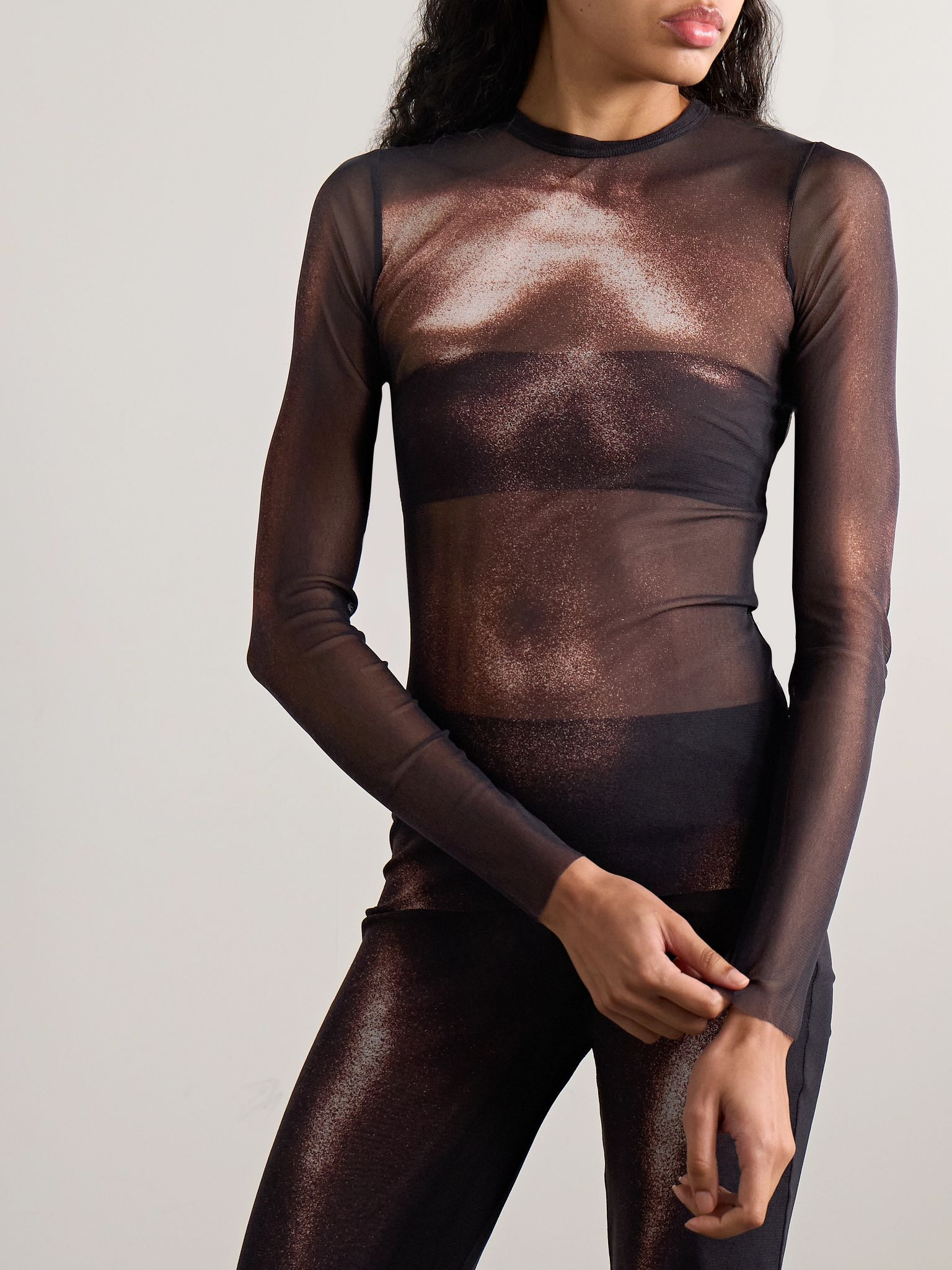 Body Dust trompe l'oeil printed mesh top Black - 3