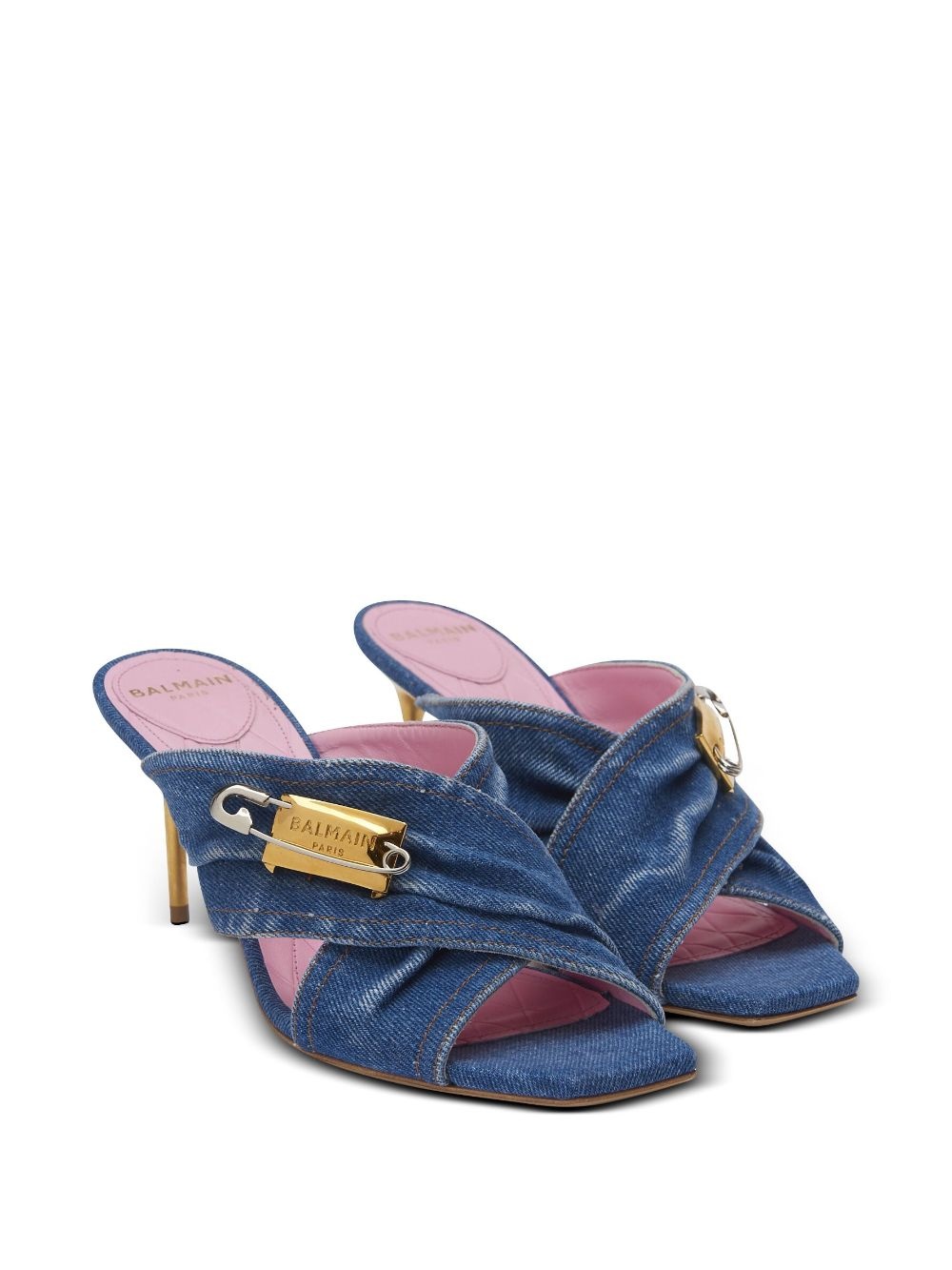 saftey-pin denim mules - 2