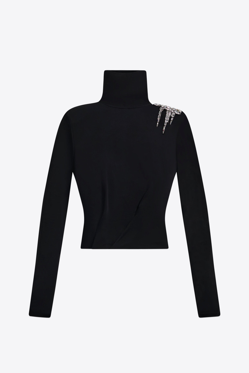 CRYSTAL CLUSTER DRAPED LONG SLEEVE OPEN BACK TOP 1