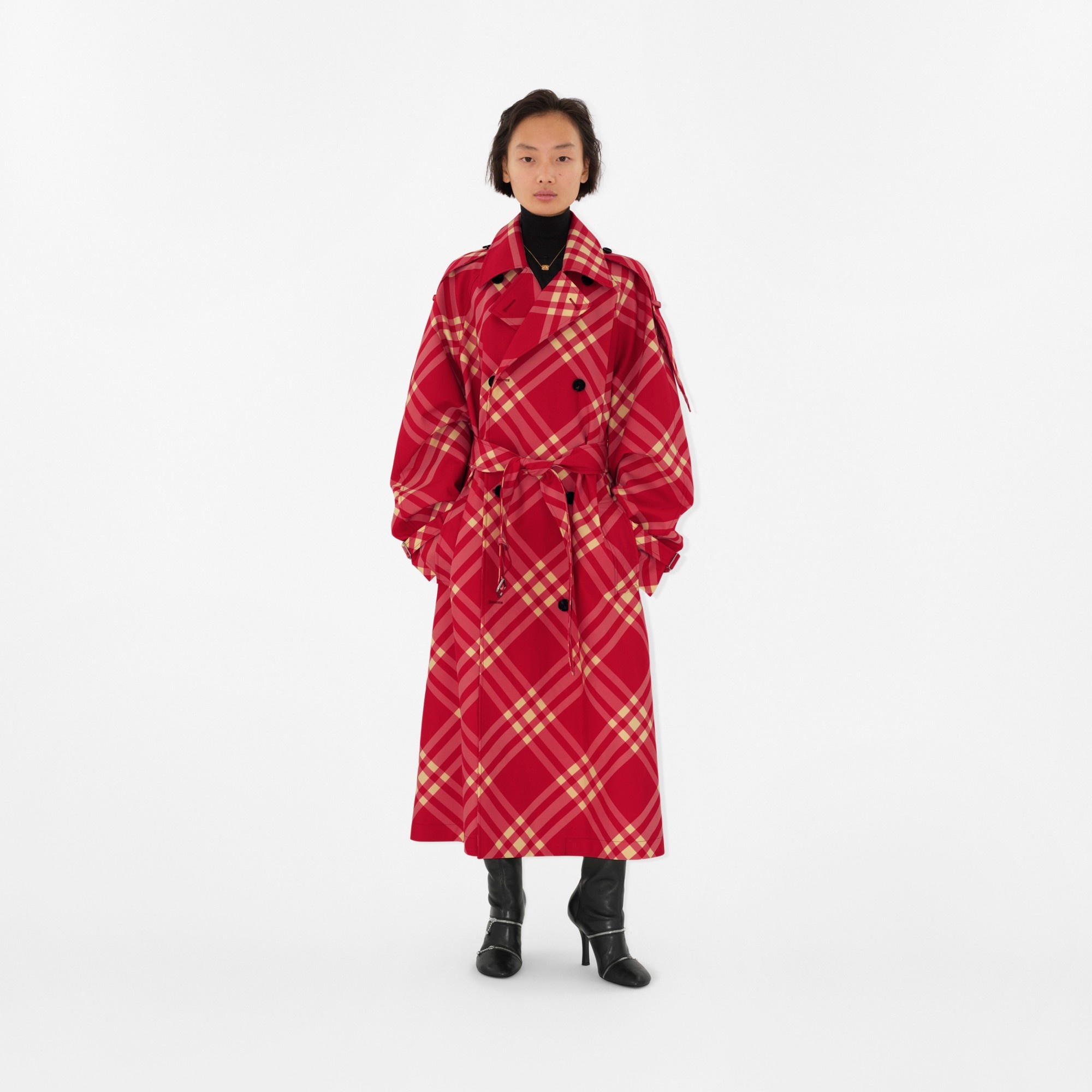 Long Check Trench Coat - 2