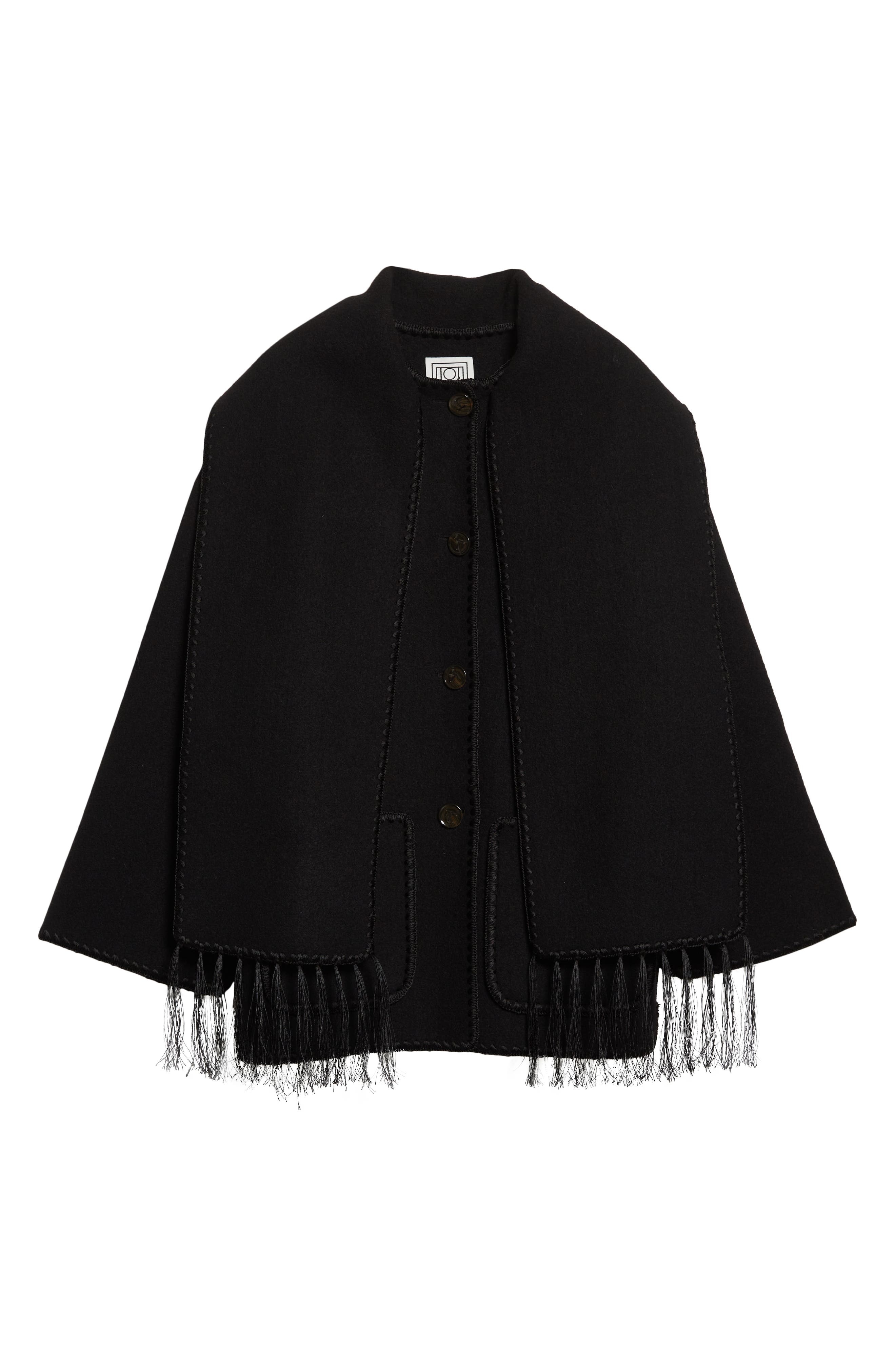 TOTEME Chain Stitch Wool Blend Scarf Jacket in Black at Nordstrom - 7