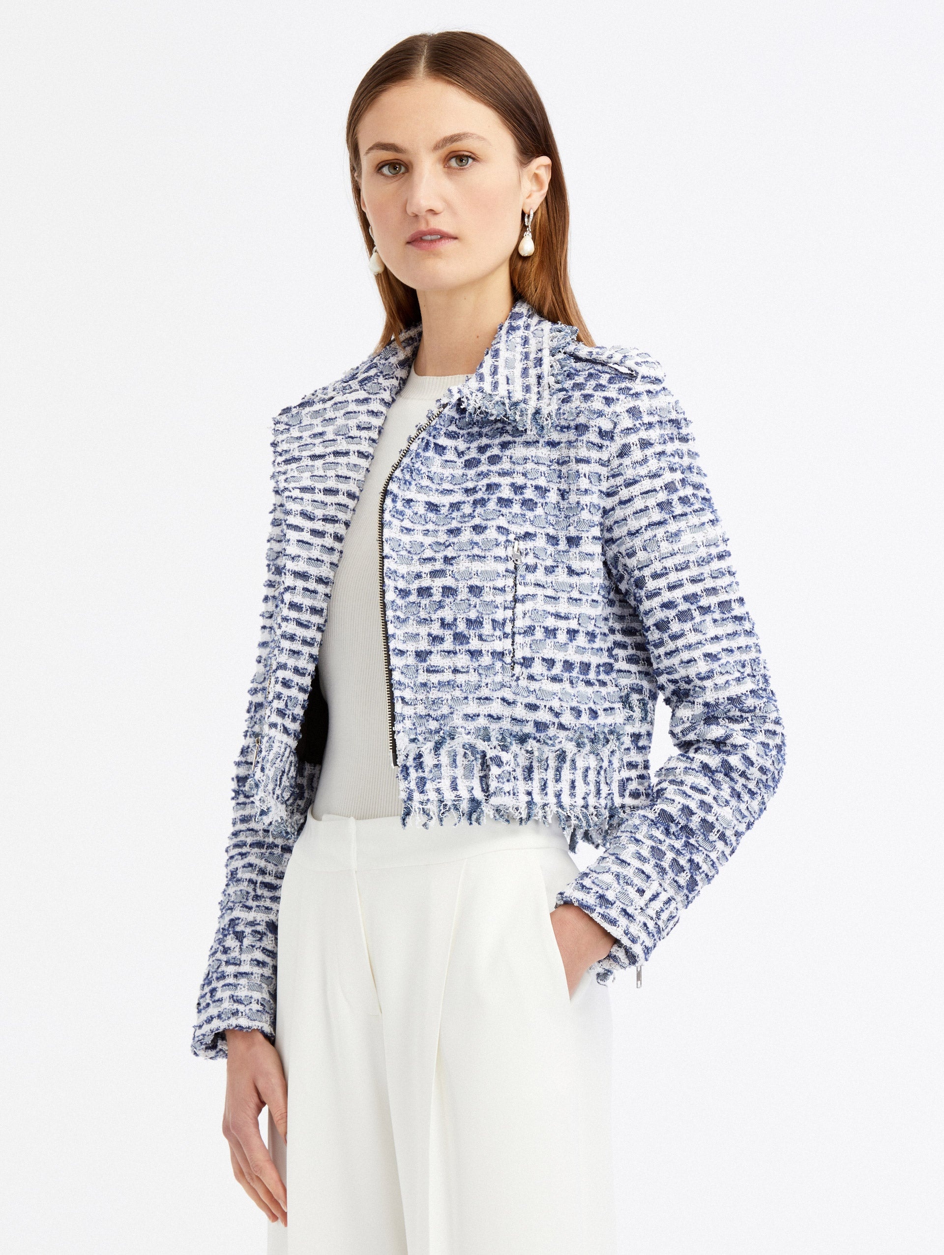 DENIM TWEED BIKER JACKET - 4