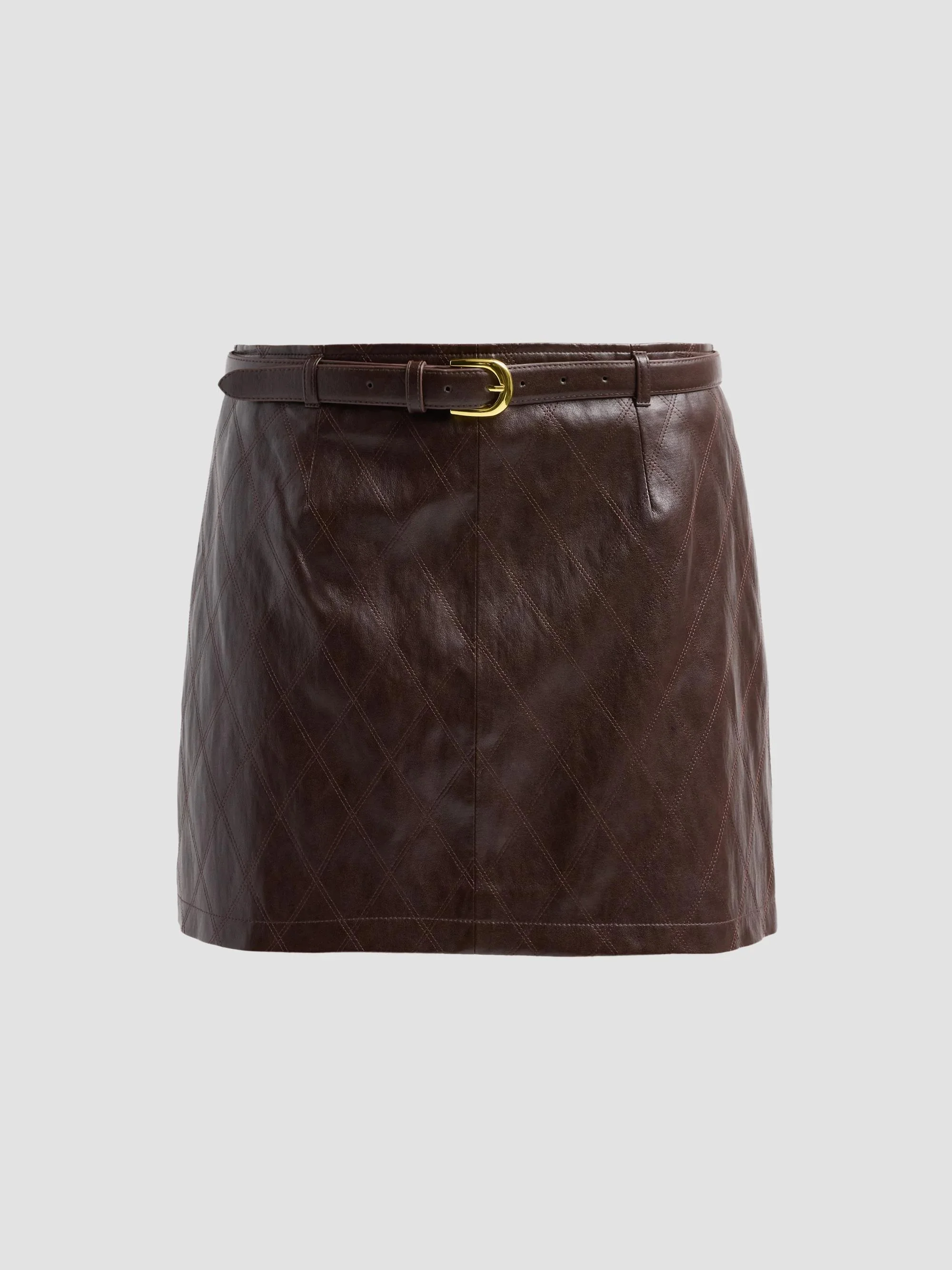 Women's Eliza Belted Faux-Leather Mini Skirt - Dark Brown - 1