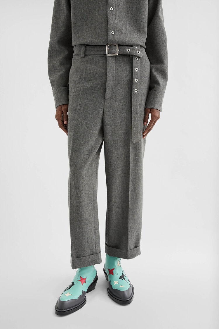 Wool Canvas Belted Trousers - 3