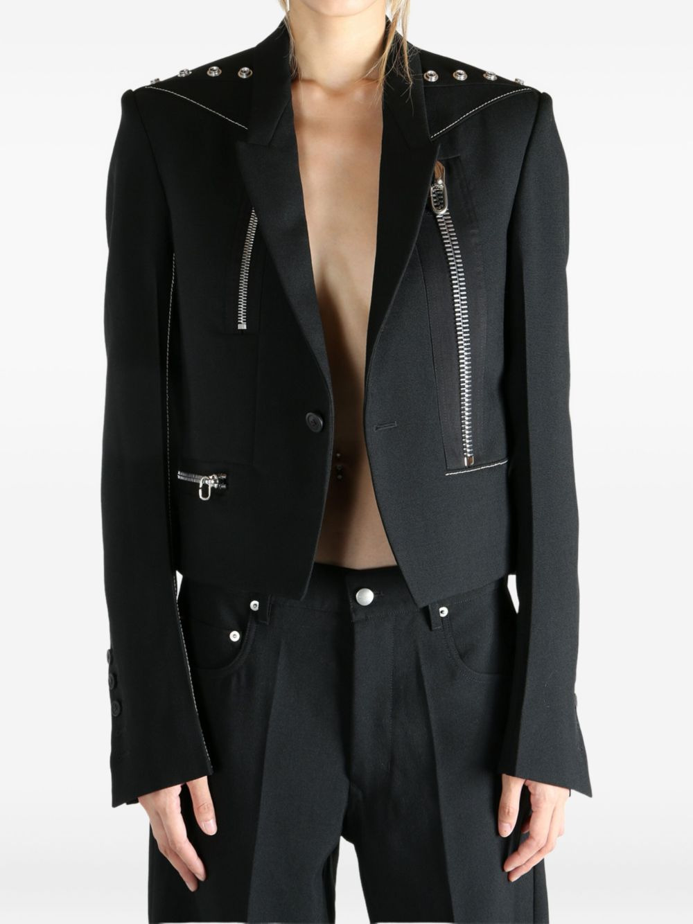 zip-detail studded jacket - 3