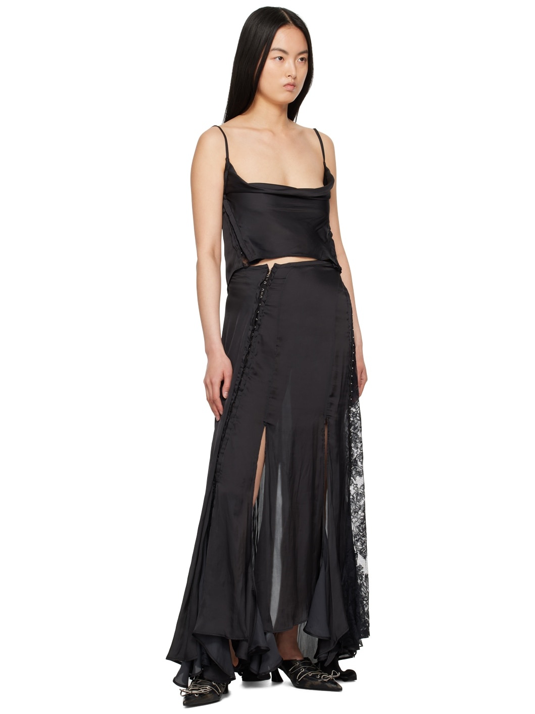 Black Hook-Eye Maxi Skirt - 4