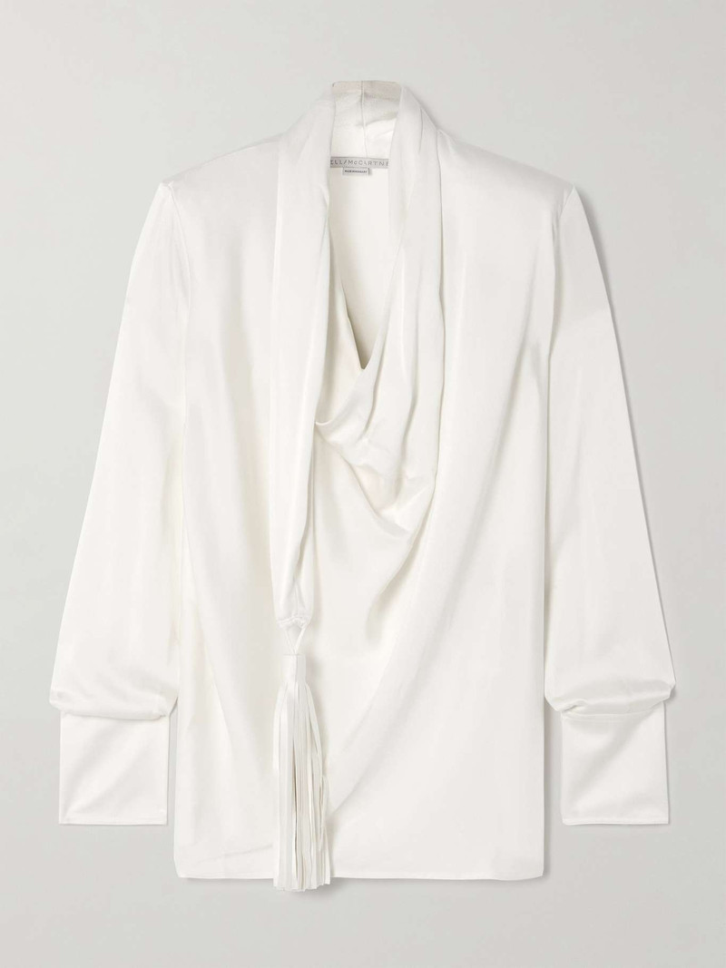 Tasseled draped satin-crepe blouse 1