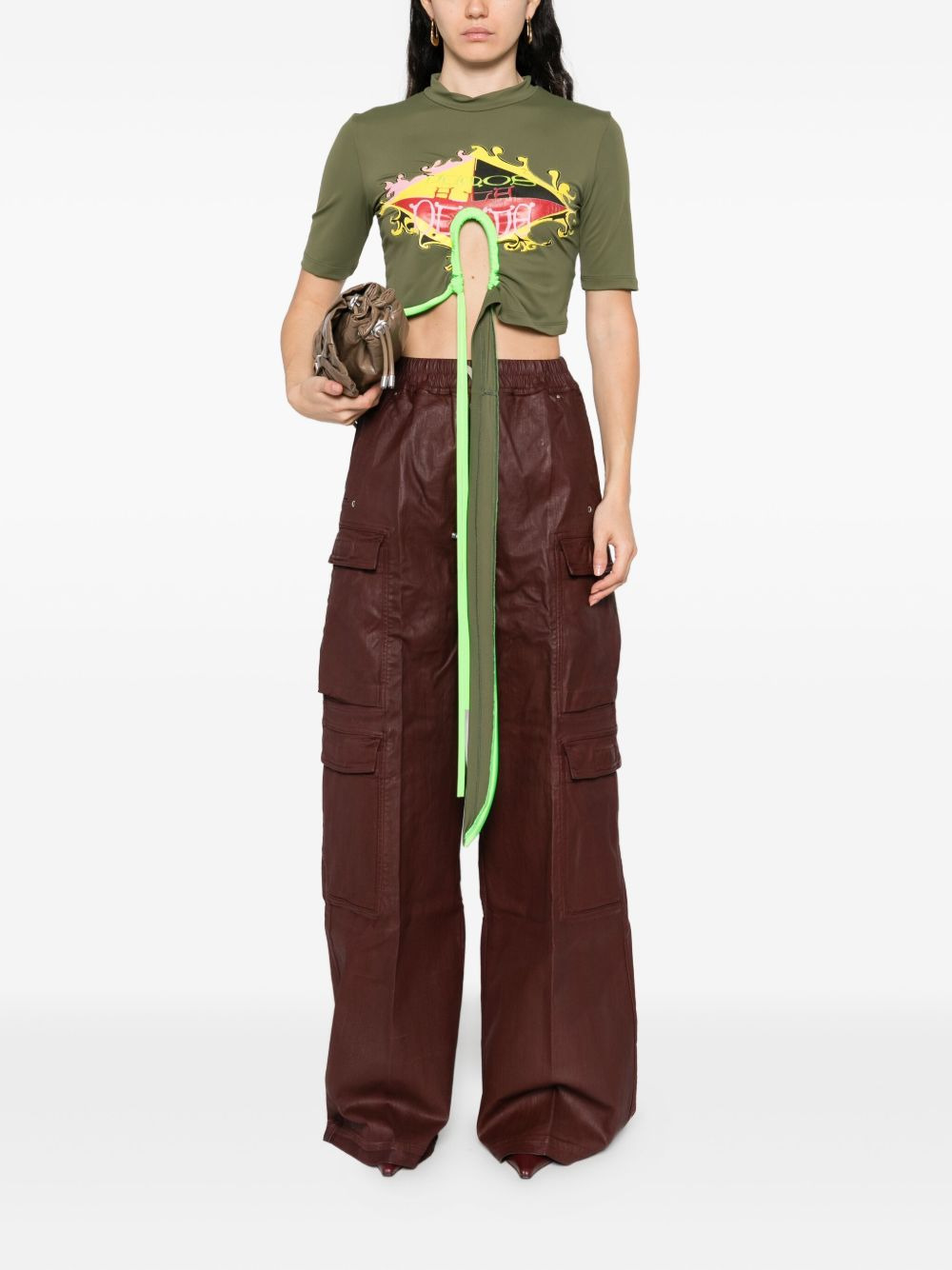 graphic-print tie-front T-shirt - 2