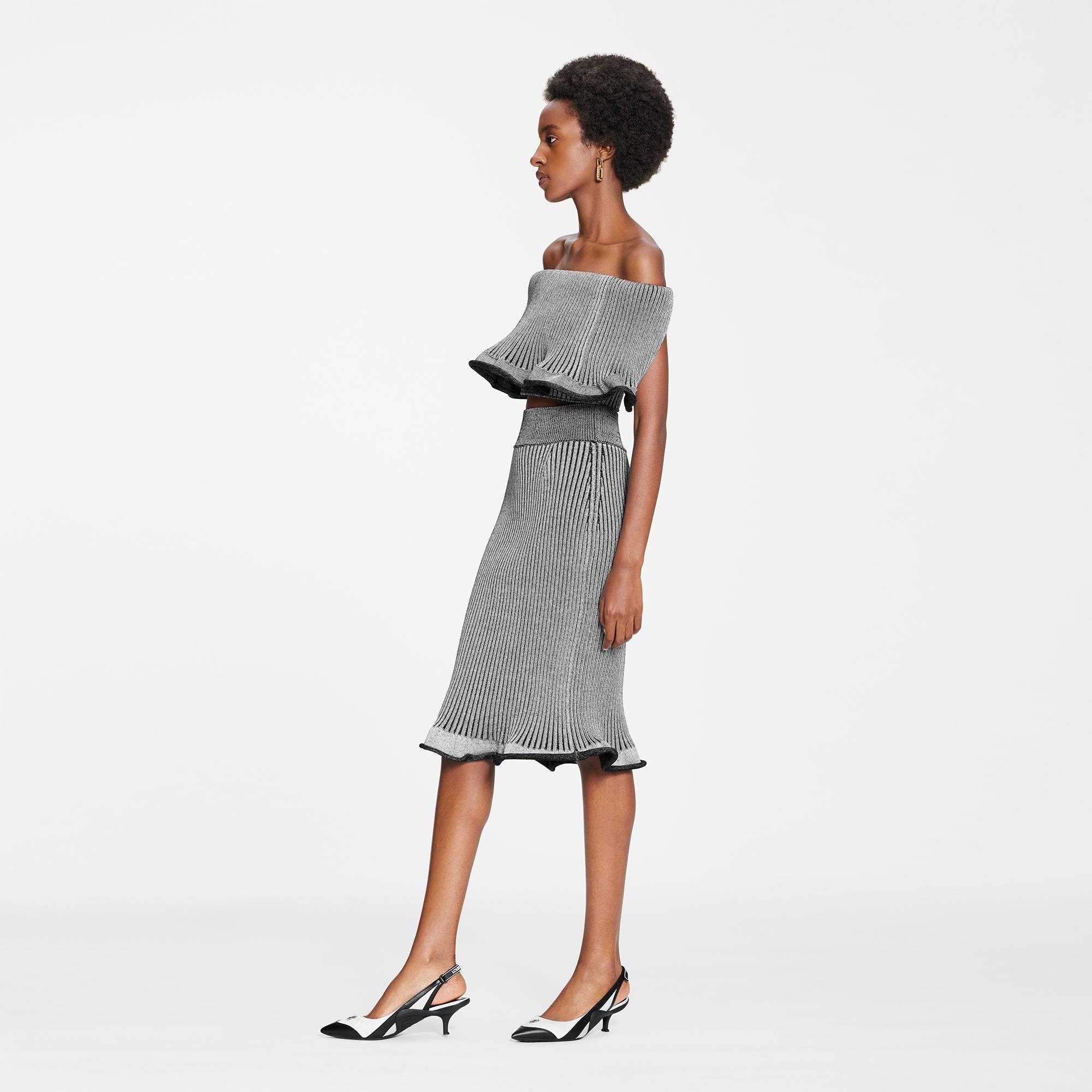 Ribbed Knit Trumpet Hem Skirt - 4