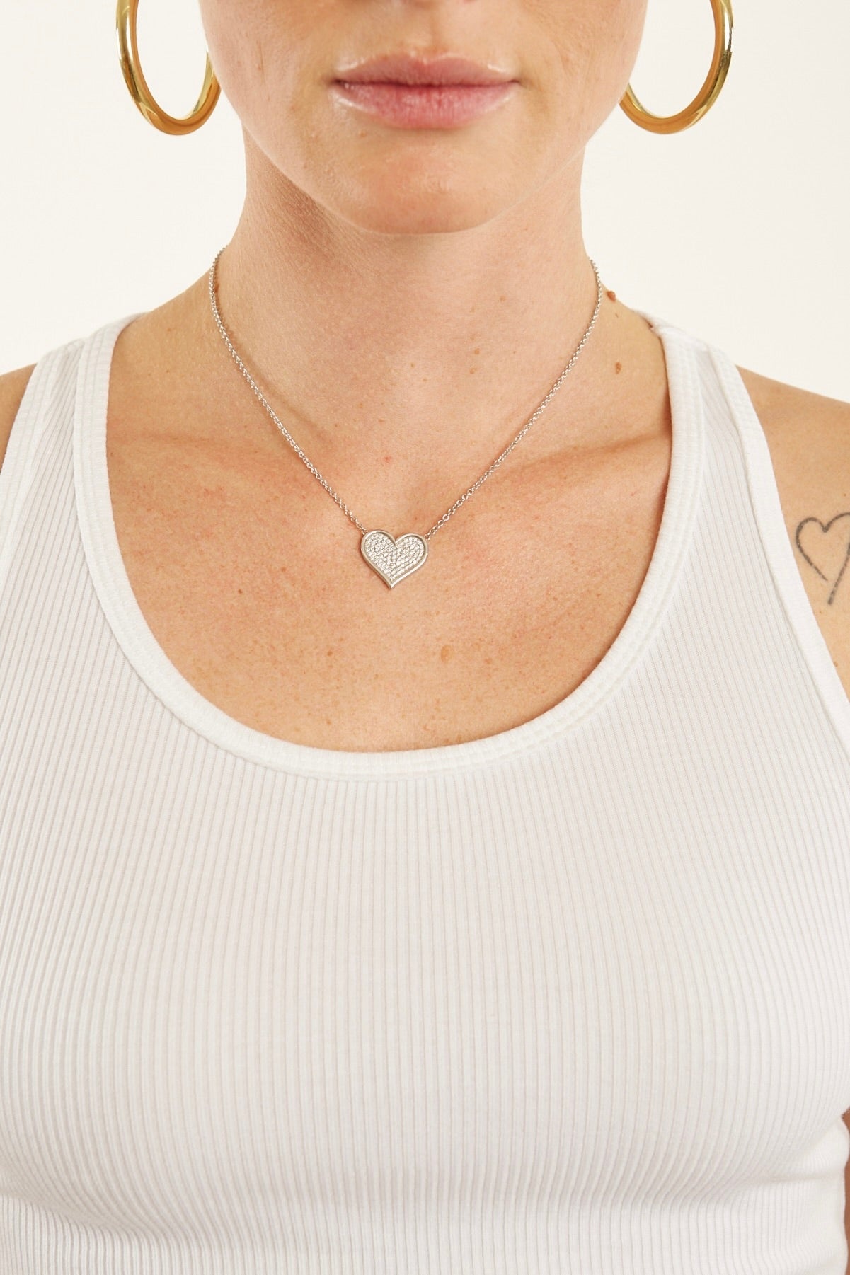 WHITE GOLD LARGE DIAMOND PAVE HEART NECKLACE - 2