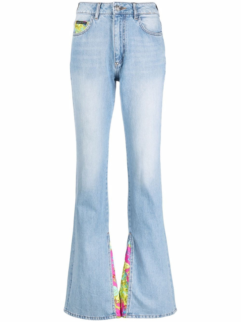 floral insert flared jeans 1