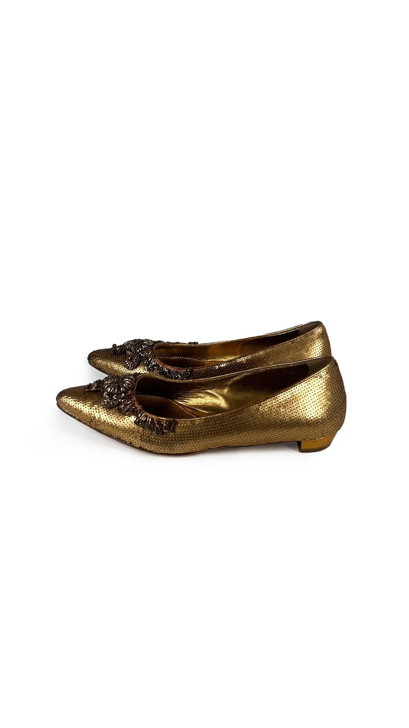 PRADA SEQUIN FLATS W/ FLOWERS - 1