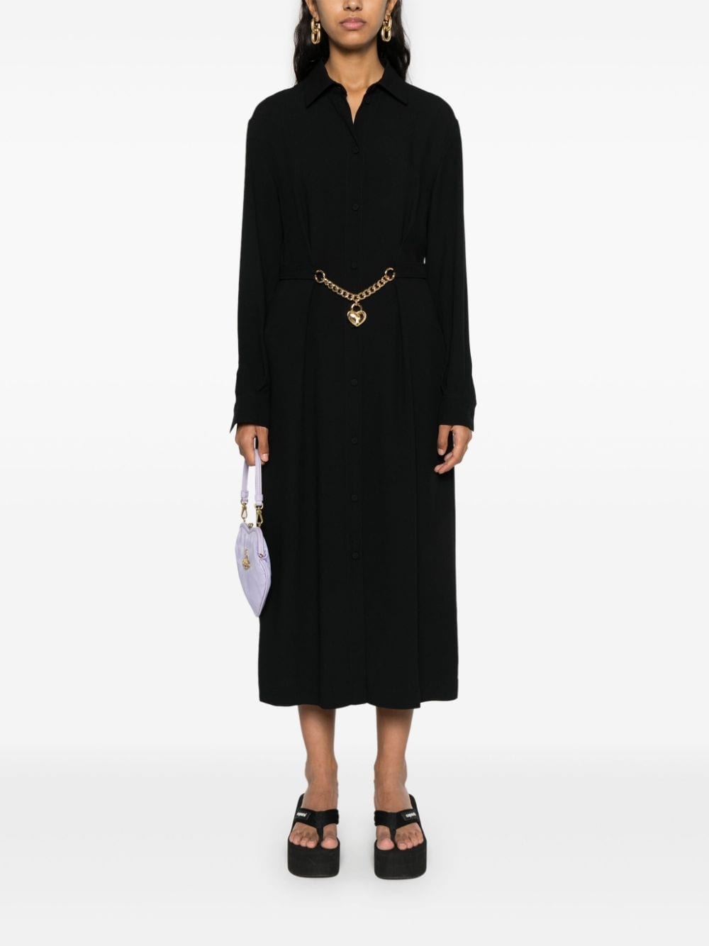 heart-padlock belted shirtdress - 2