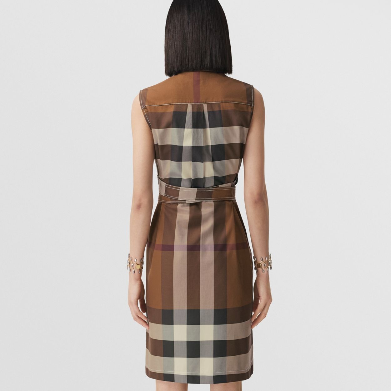 Sleeveless Check Cotton Shirt Dress - 4