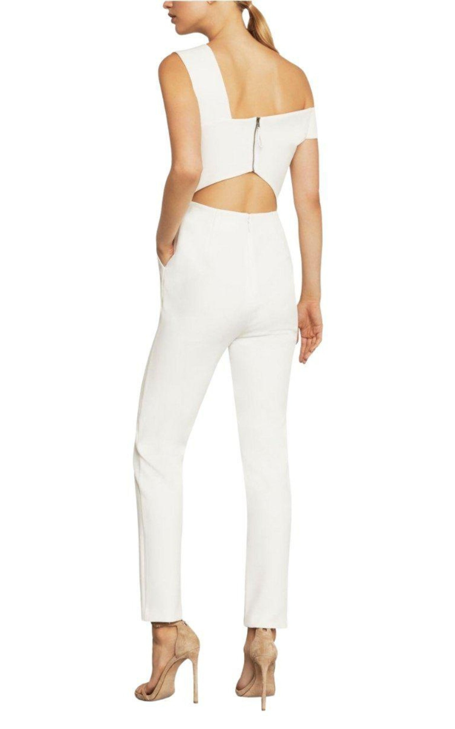 BCBGMAXAZRIA - White Haida One-shoulder Jumpsuit - 3