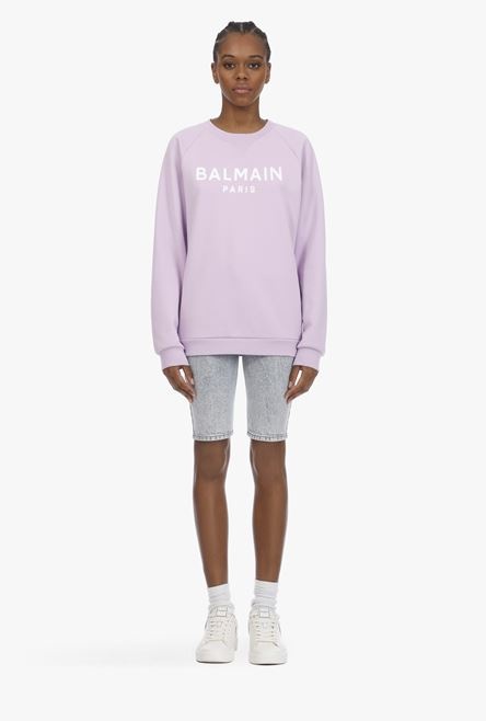 Lilac cotton sweatshirt with white Balmain logo - 4