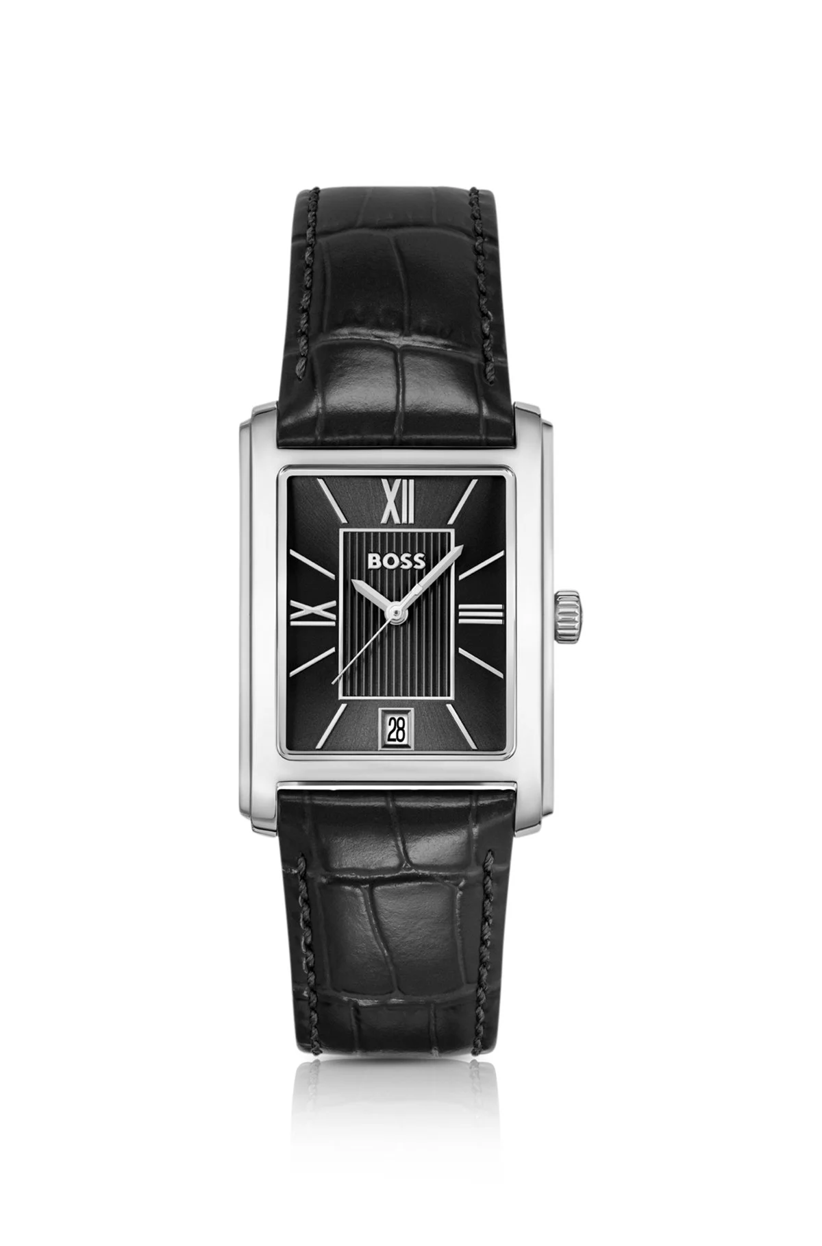 LEATHER-STRAP WATCH WITH BLACK DIAL - 1