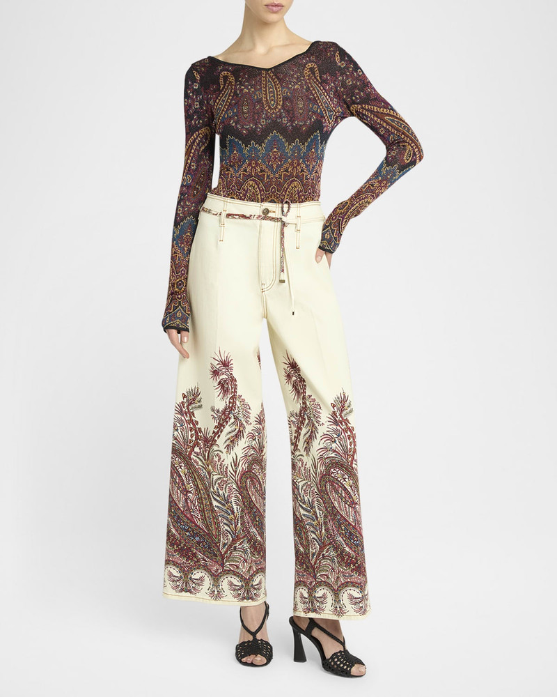 Etro Romantic Pink Drawstring Wide-Leg Denim Pants outlook