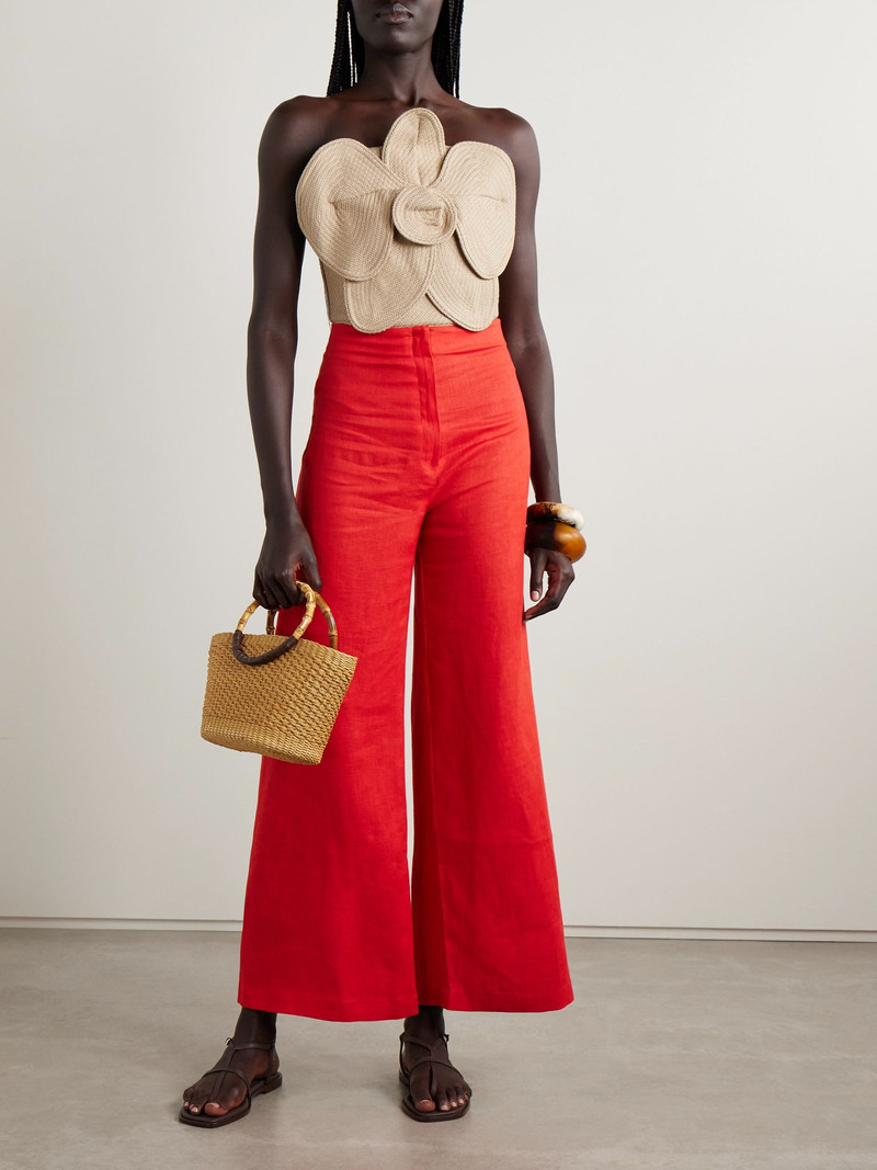 ANDRES OTALORA Florencia appliquéd strapless cropped woven top Taupe outlook