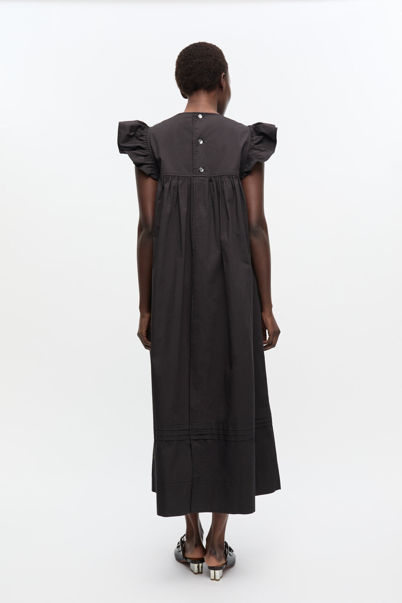 BLACK STRETCH COTTON FRILL SLEEVE DRESS - 3