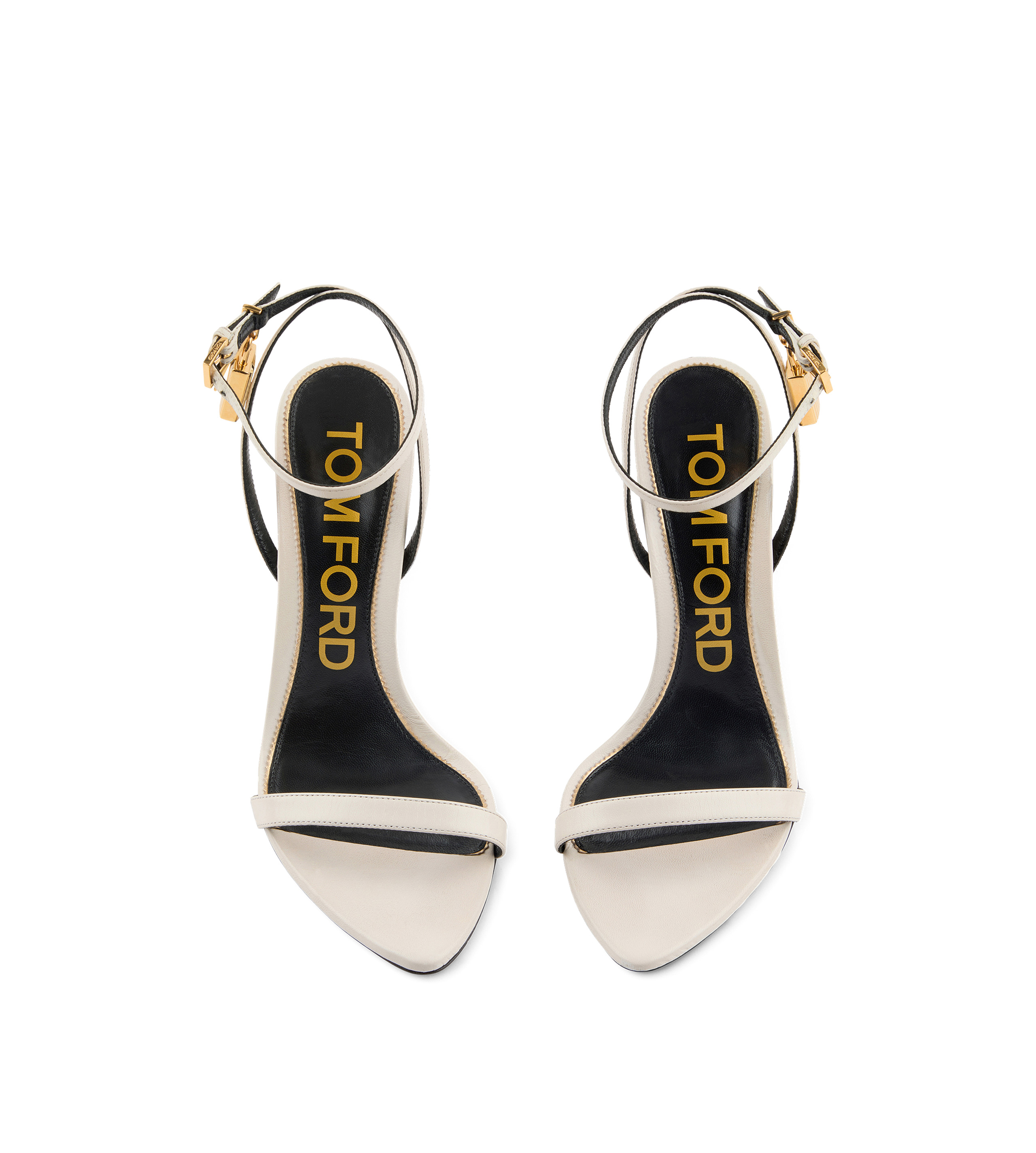 SHINY LEATHER PADLOCK POINTY NAKED SANDAL - 4