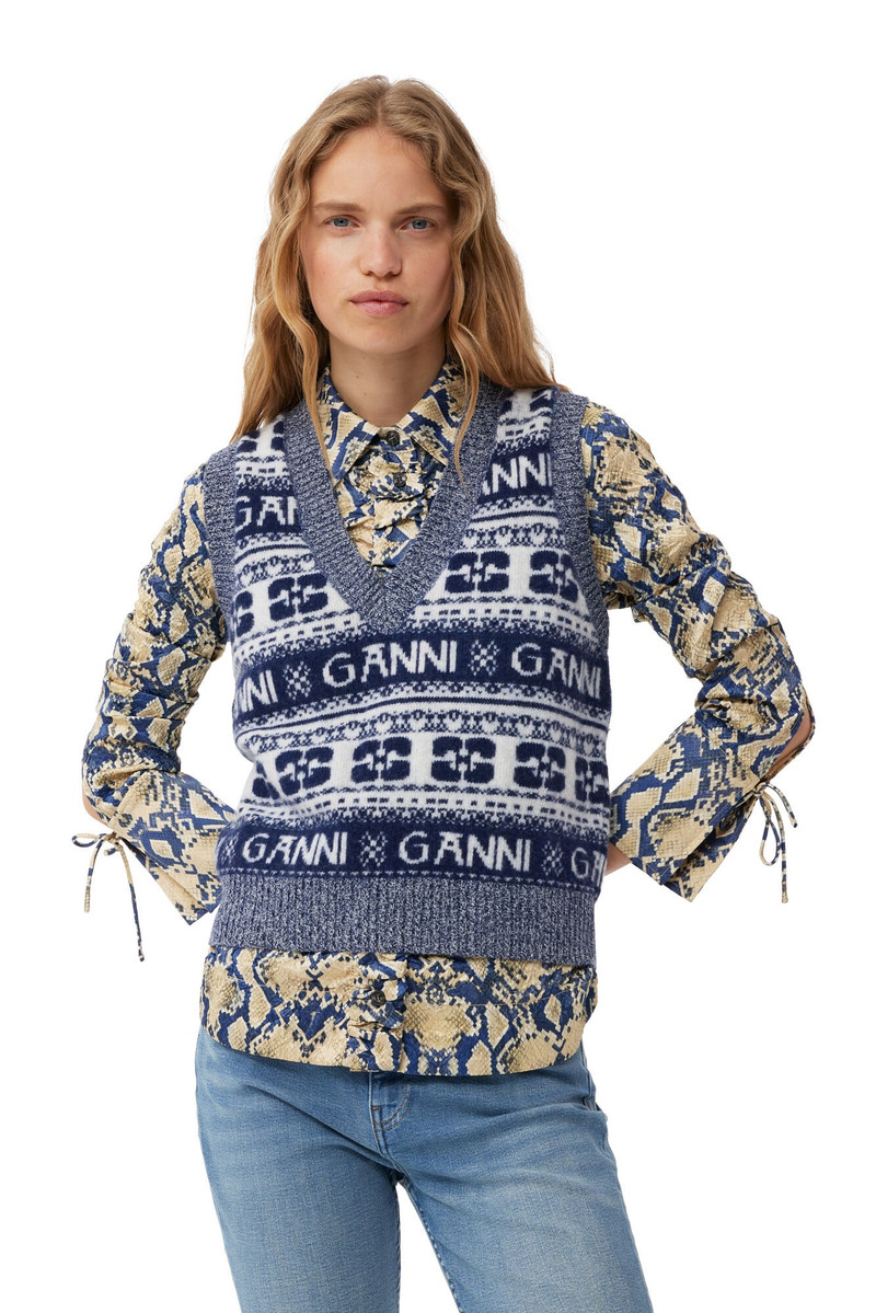 BLUE LOGO WOOL MIX VEST 2