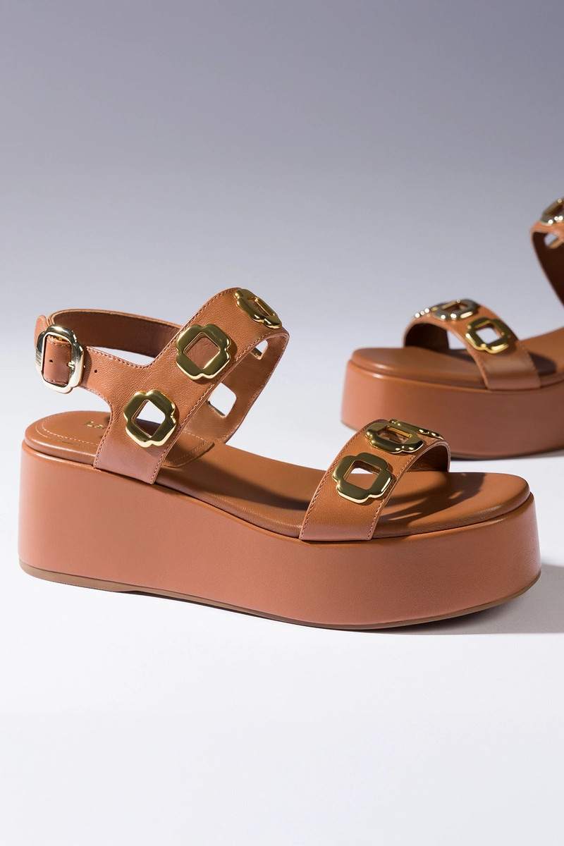 Milan Flatform Sandal In Caramel Leather 6