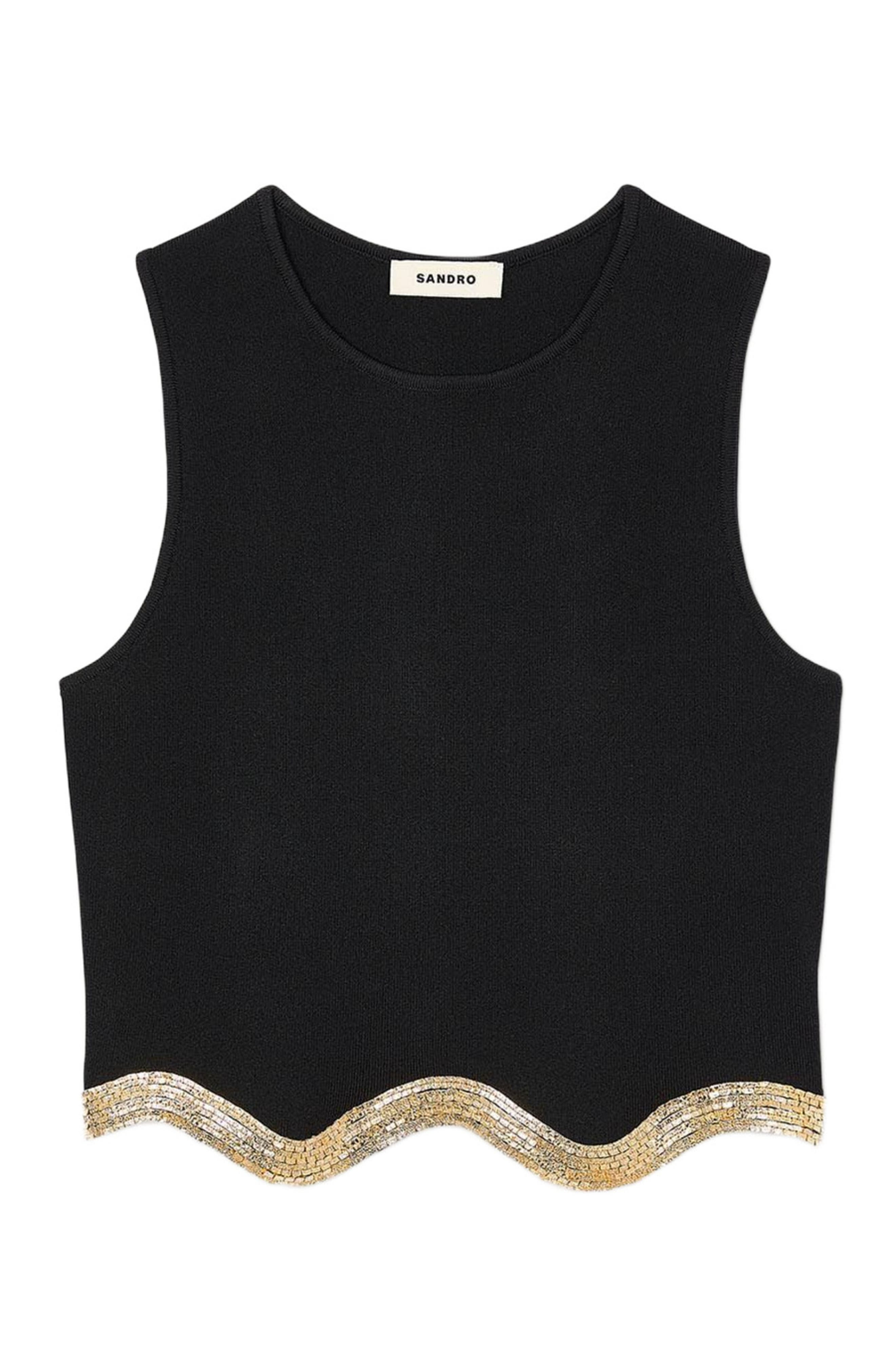 SANDRO Cropped sweater with chain detail in Black at Nordstrom - 5