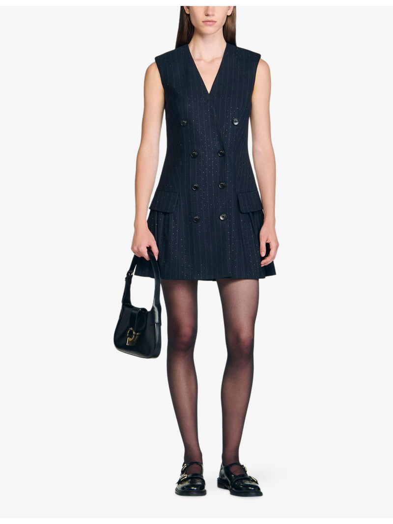 Sandro Rhinestone-Embellished Double-Breasted Stretch Wool-Blend Mini Dress outlook